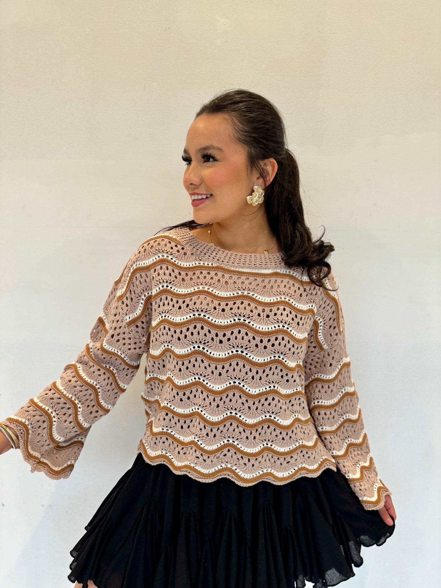 brown butter crochet sweater