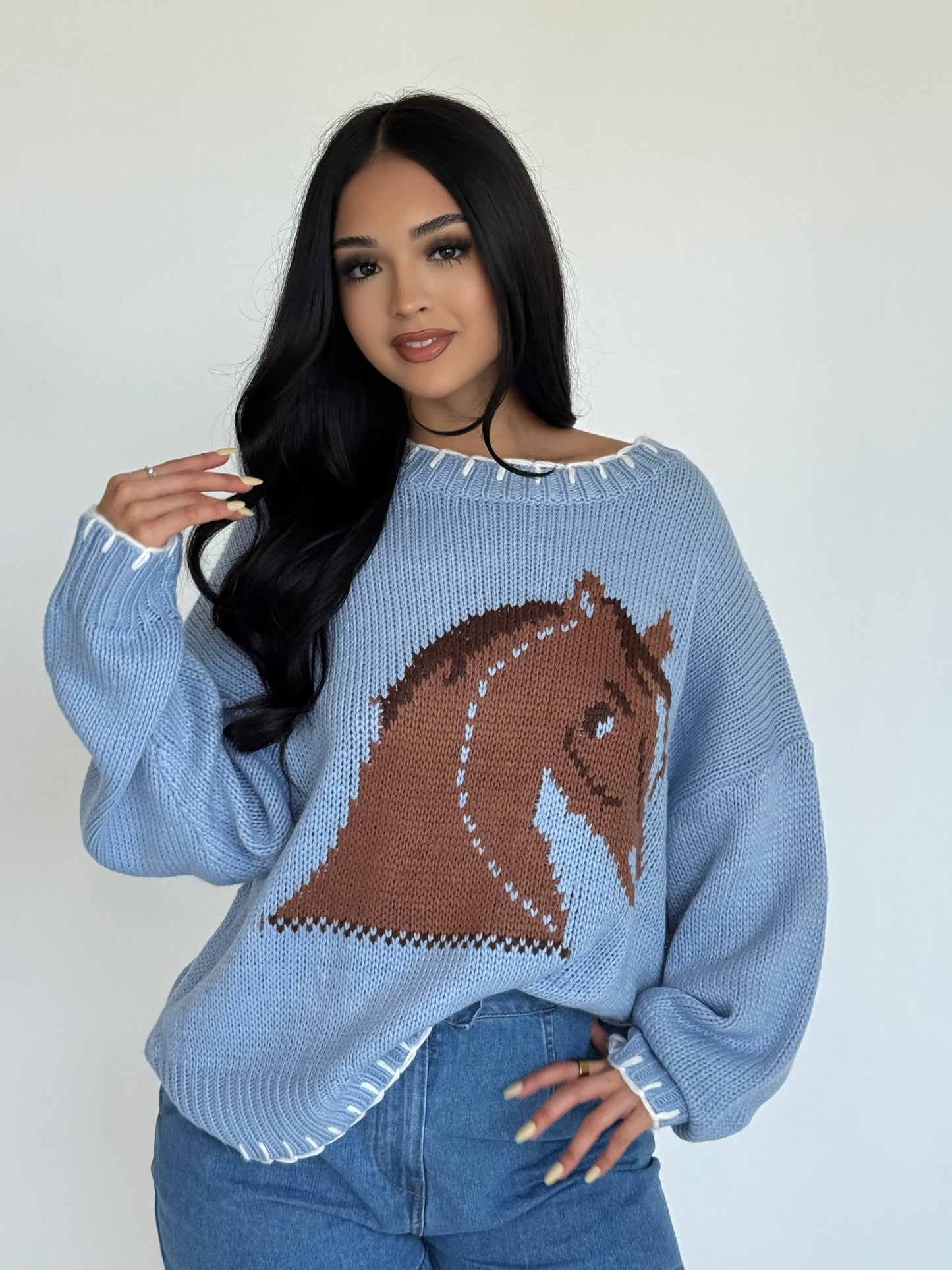 See you cowboy sweater - blue
