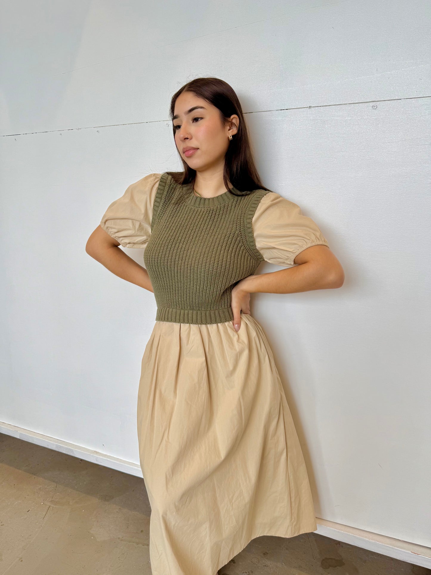 Olive mixed media dress