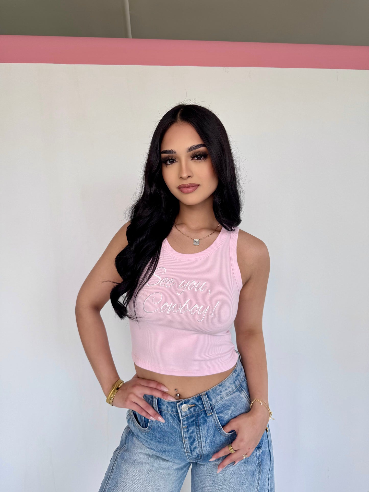 See you cowboy pink tank
