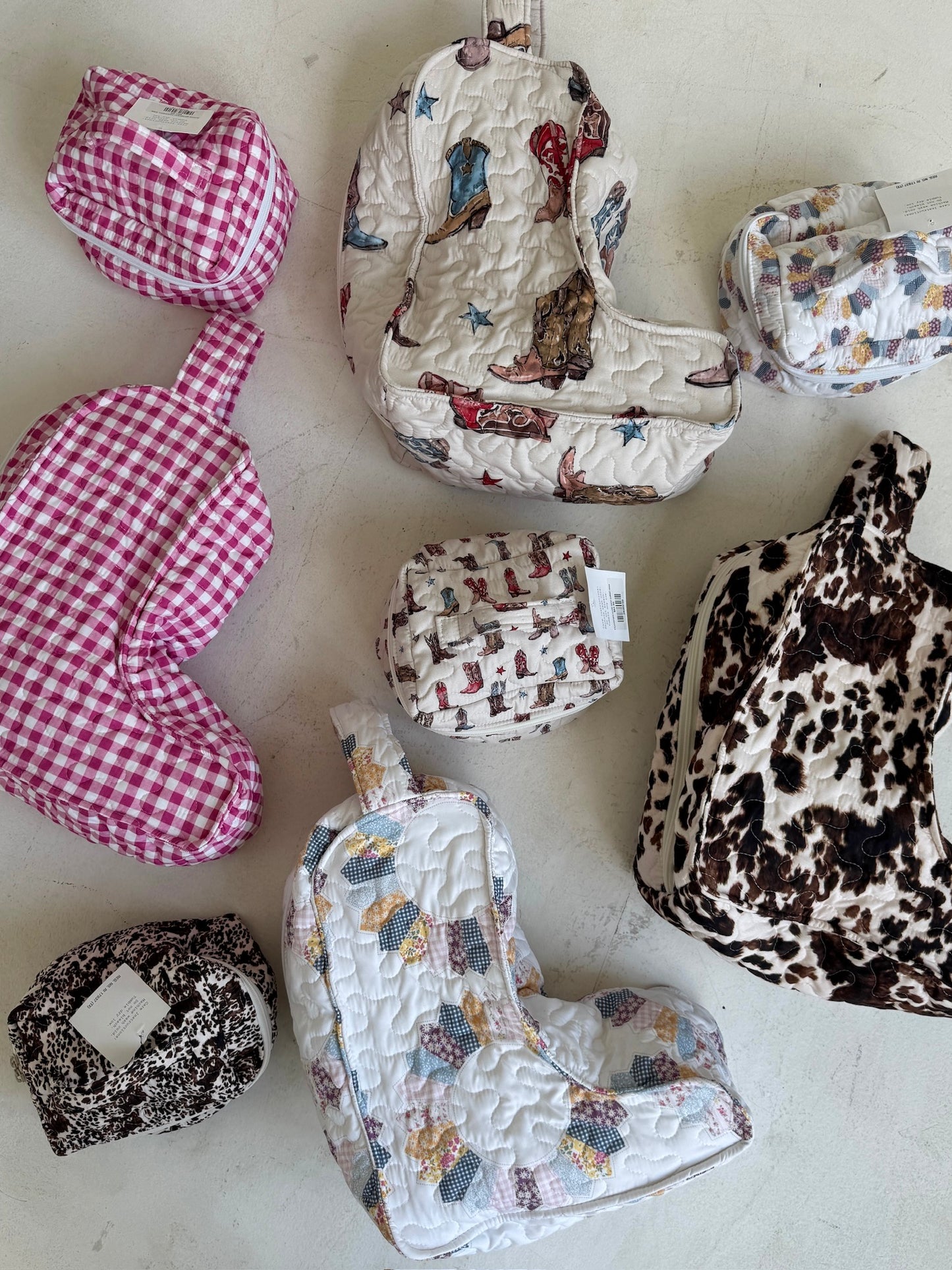 Annie pink gingham quilted boot bag