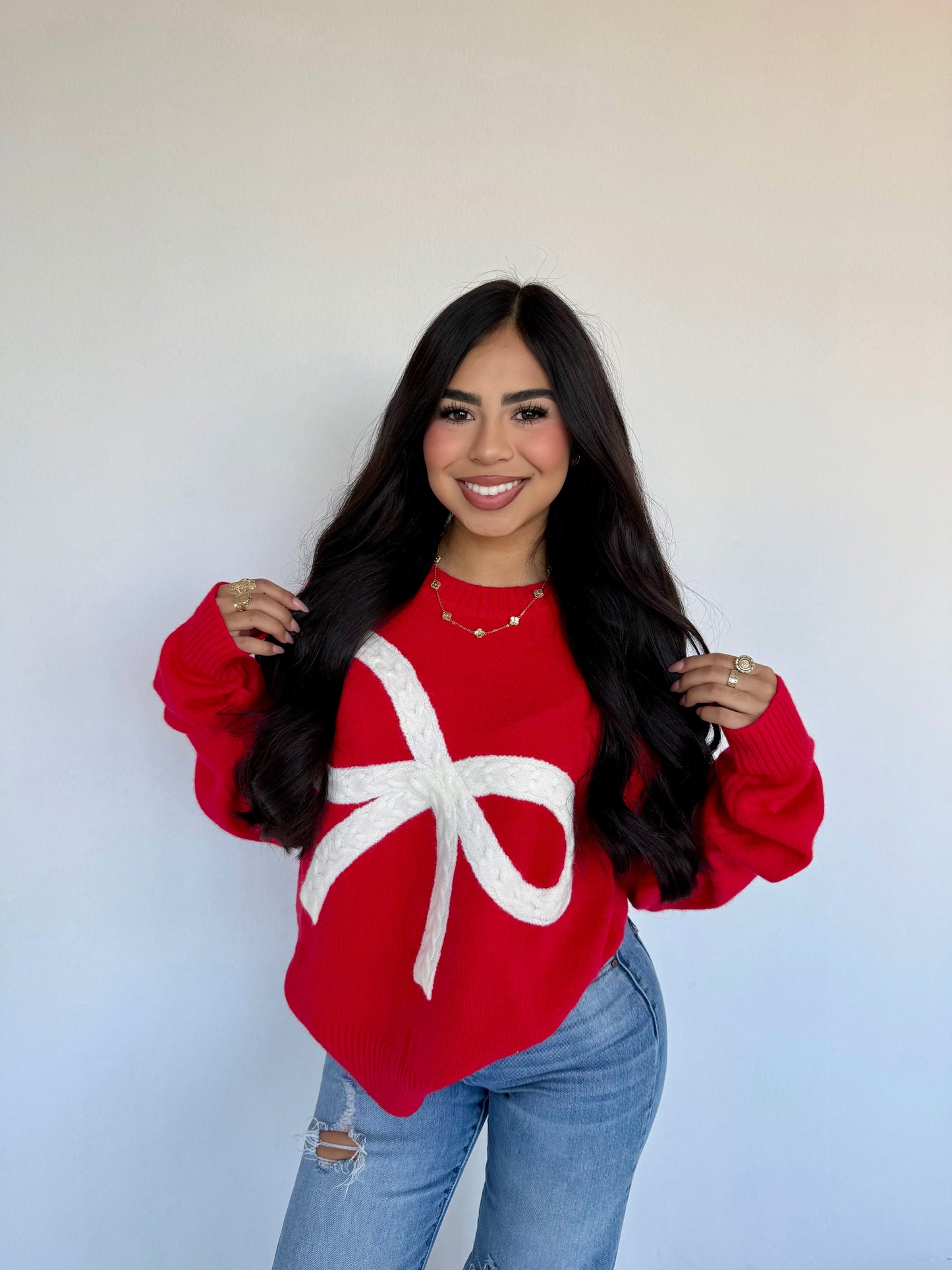 RED BOW KNIT SWEATER