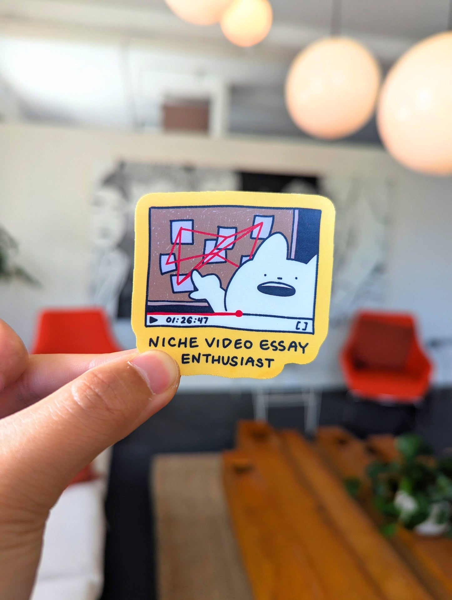 Niche Video Essay Enthusiast Cat Sticker – Funny Conspiracy