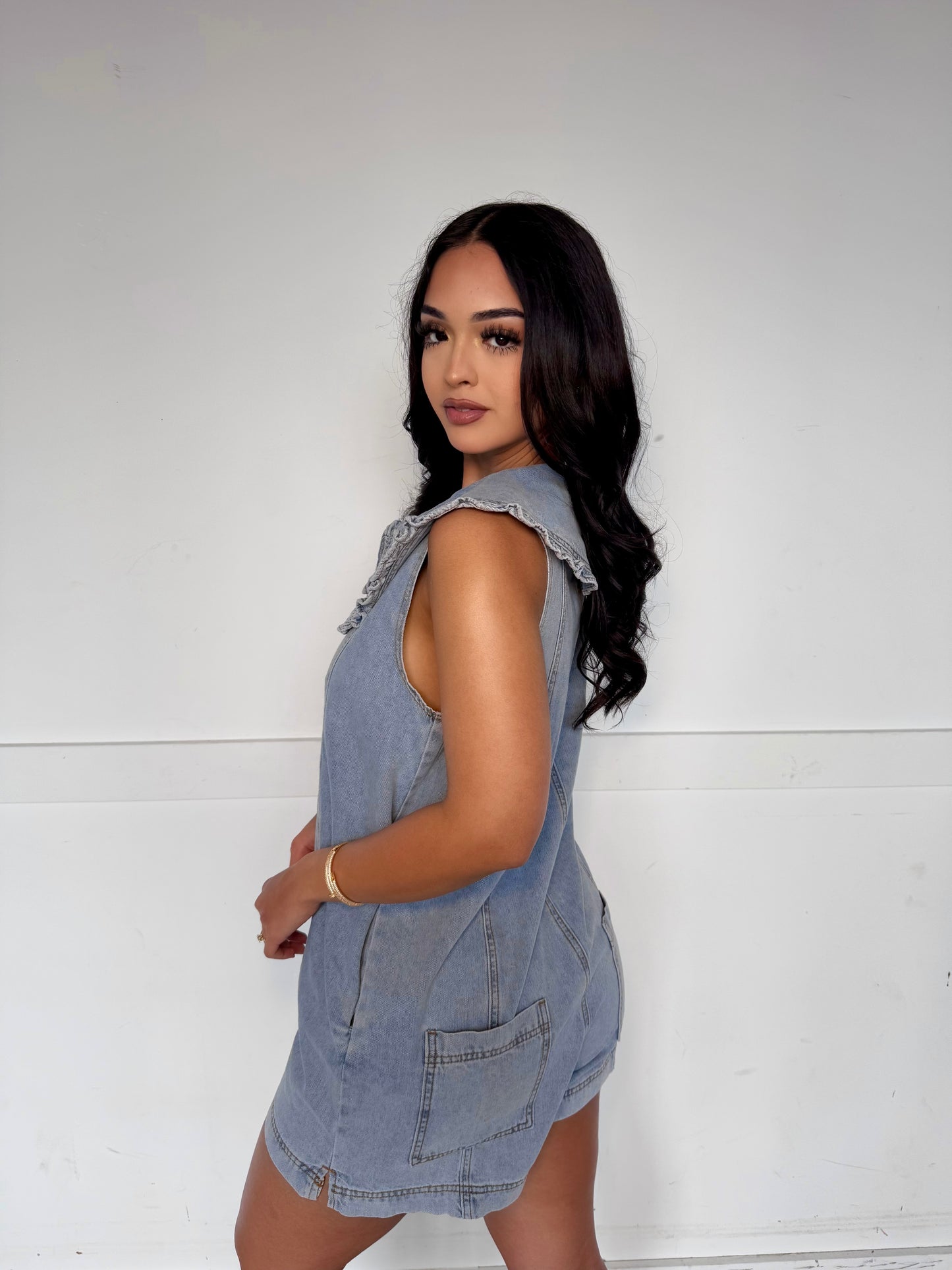 Leila denim collar romper