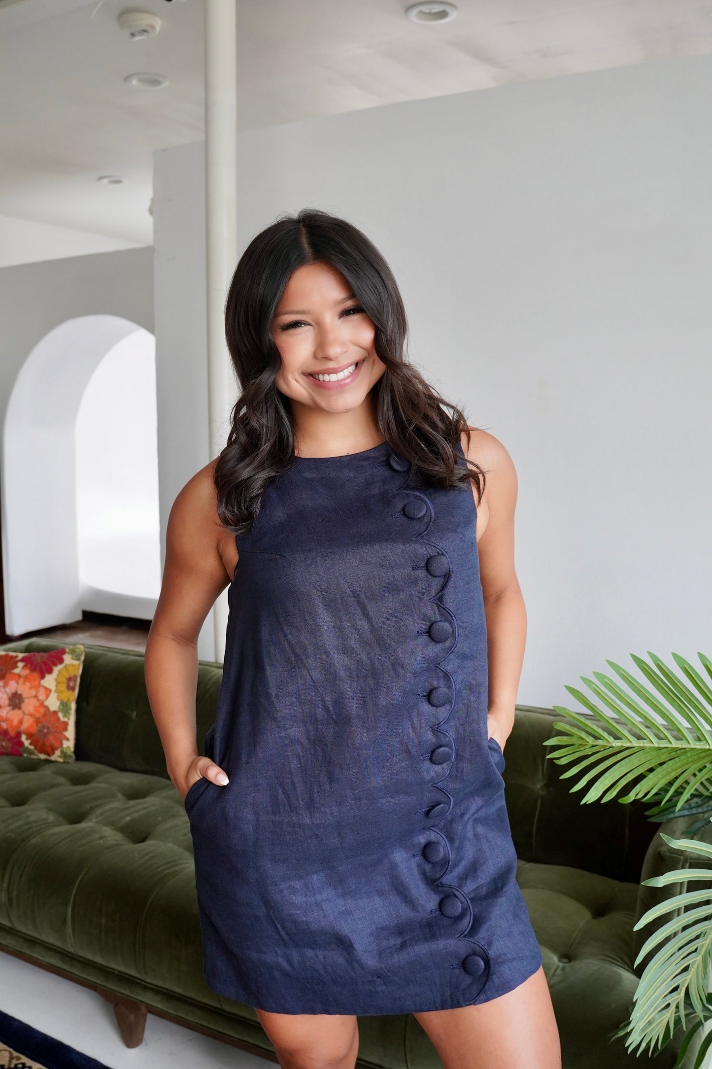 Navy linen mini dress