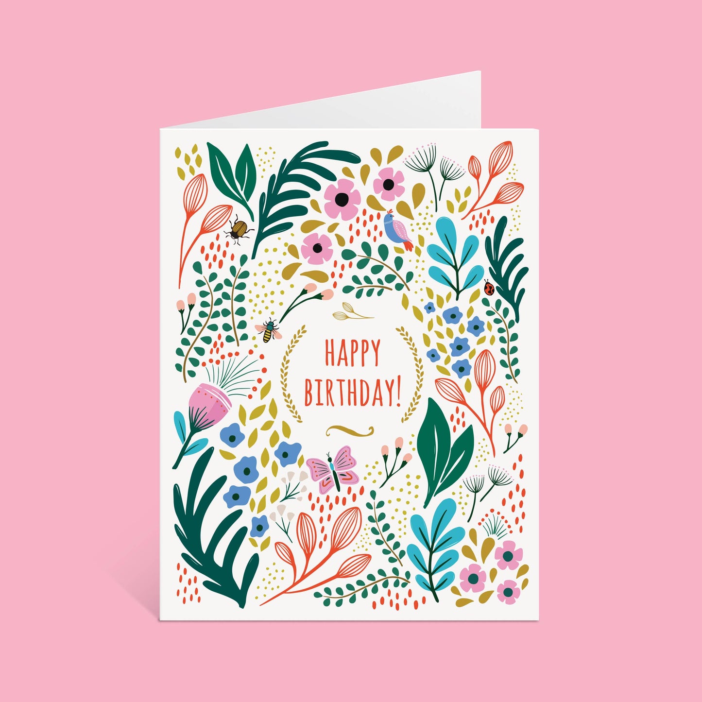 Pink Spring Floral Happy Birthday Card (A2)