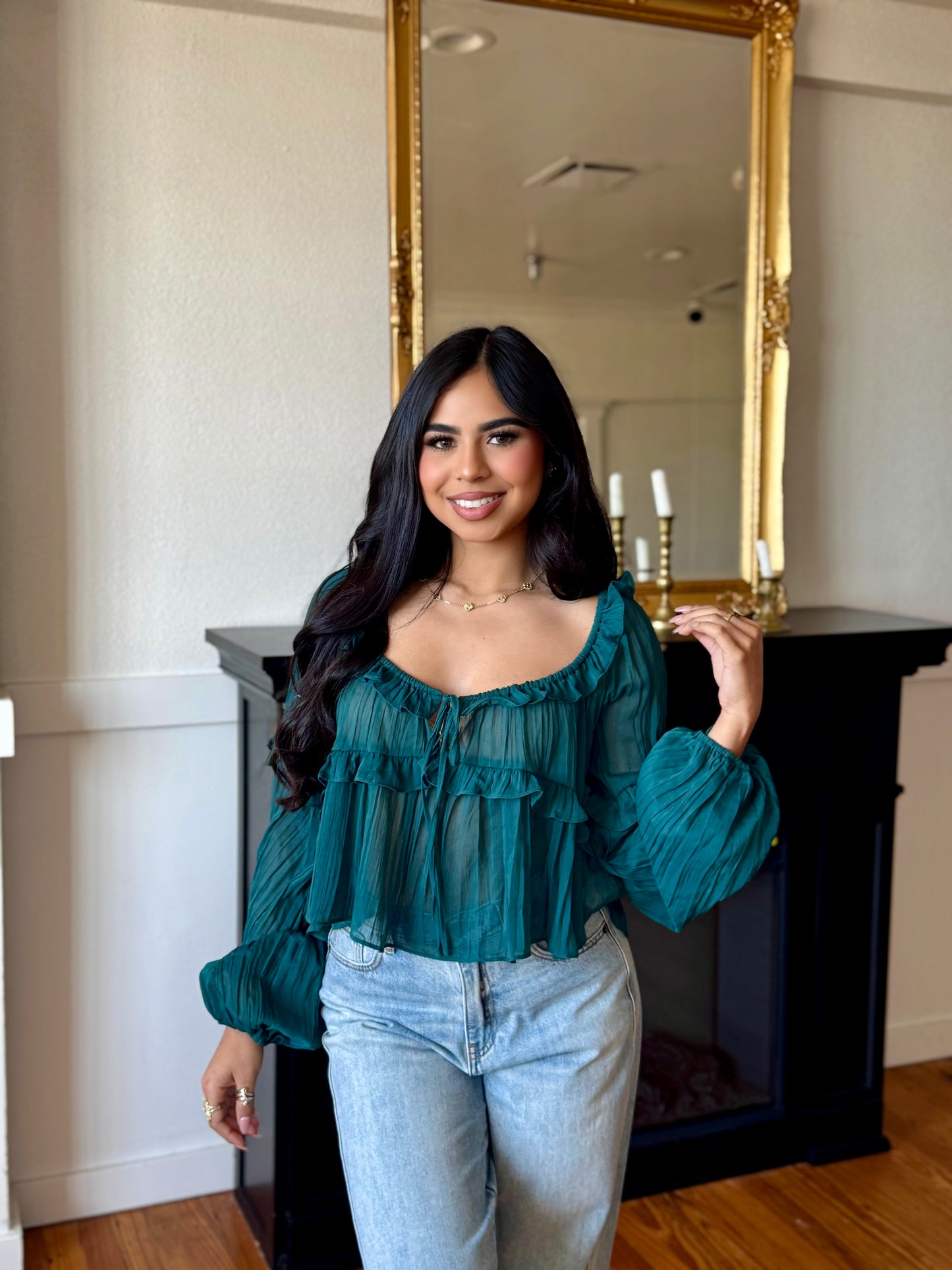 Emerald ruffle blouse