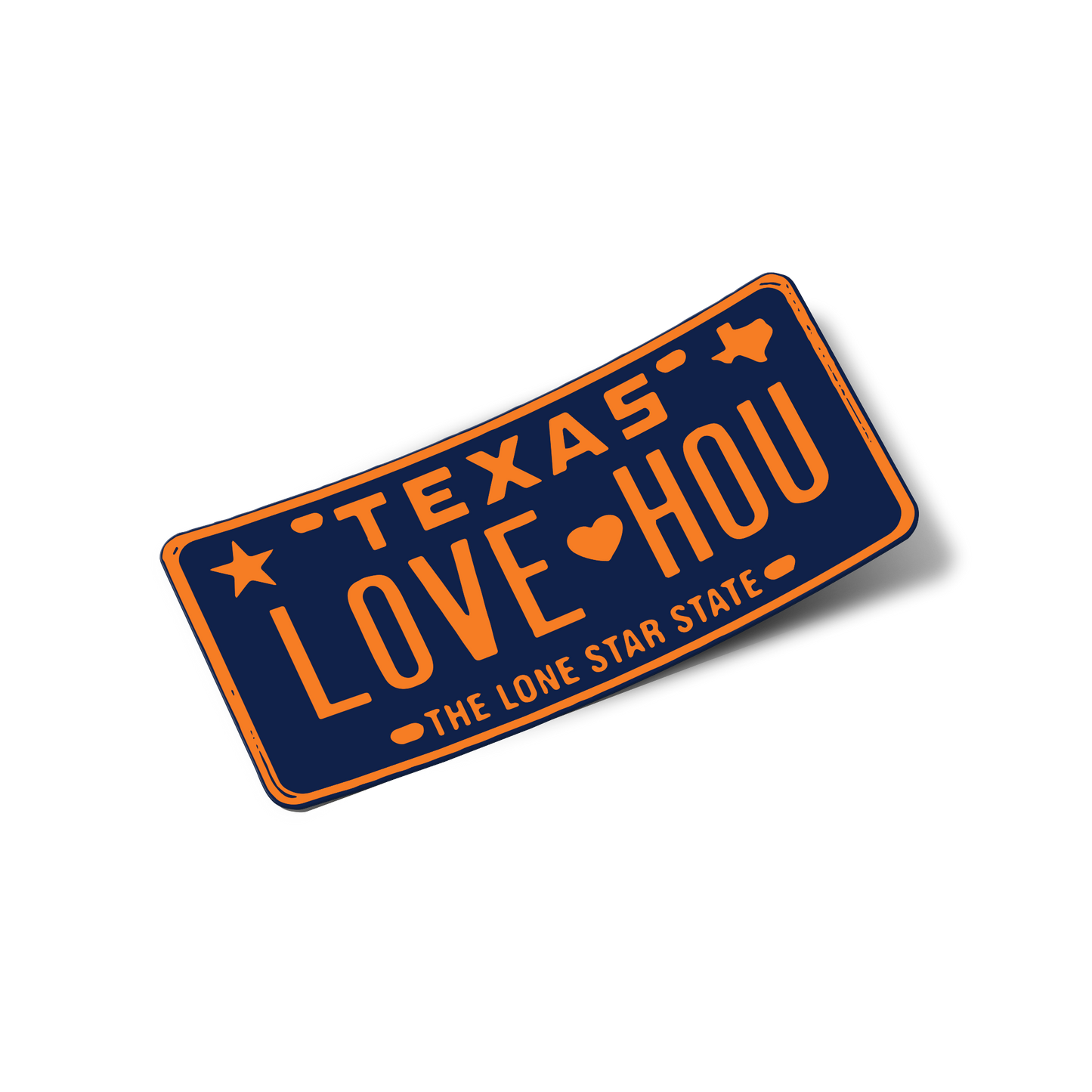 LOVE HOU Texas License Plate Orange/Blue Sticker