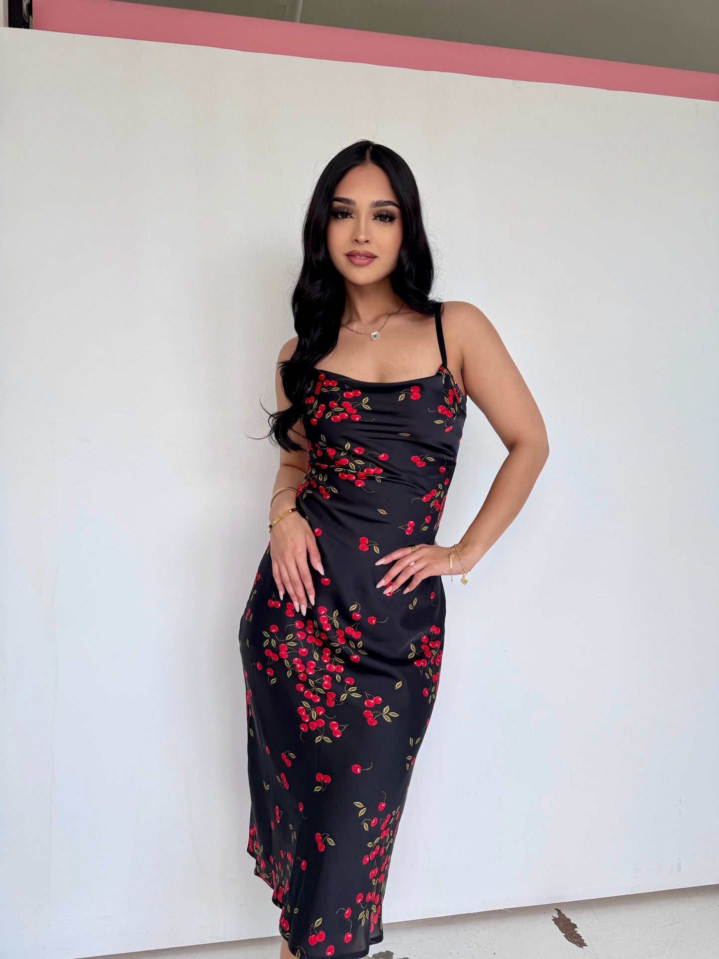 Cherry date maxi dress