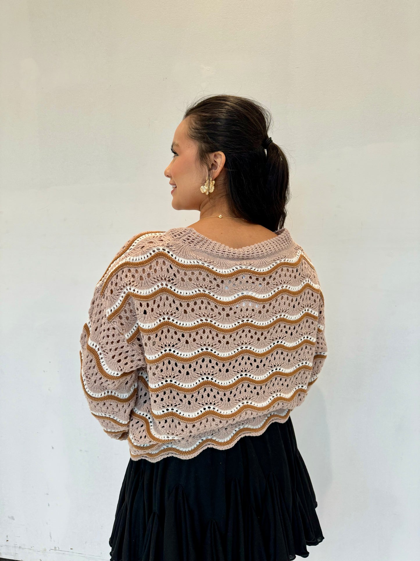 brown butter crochet sweater