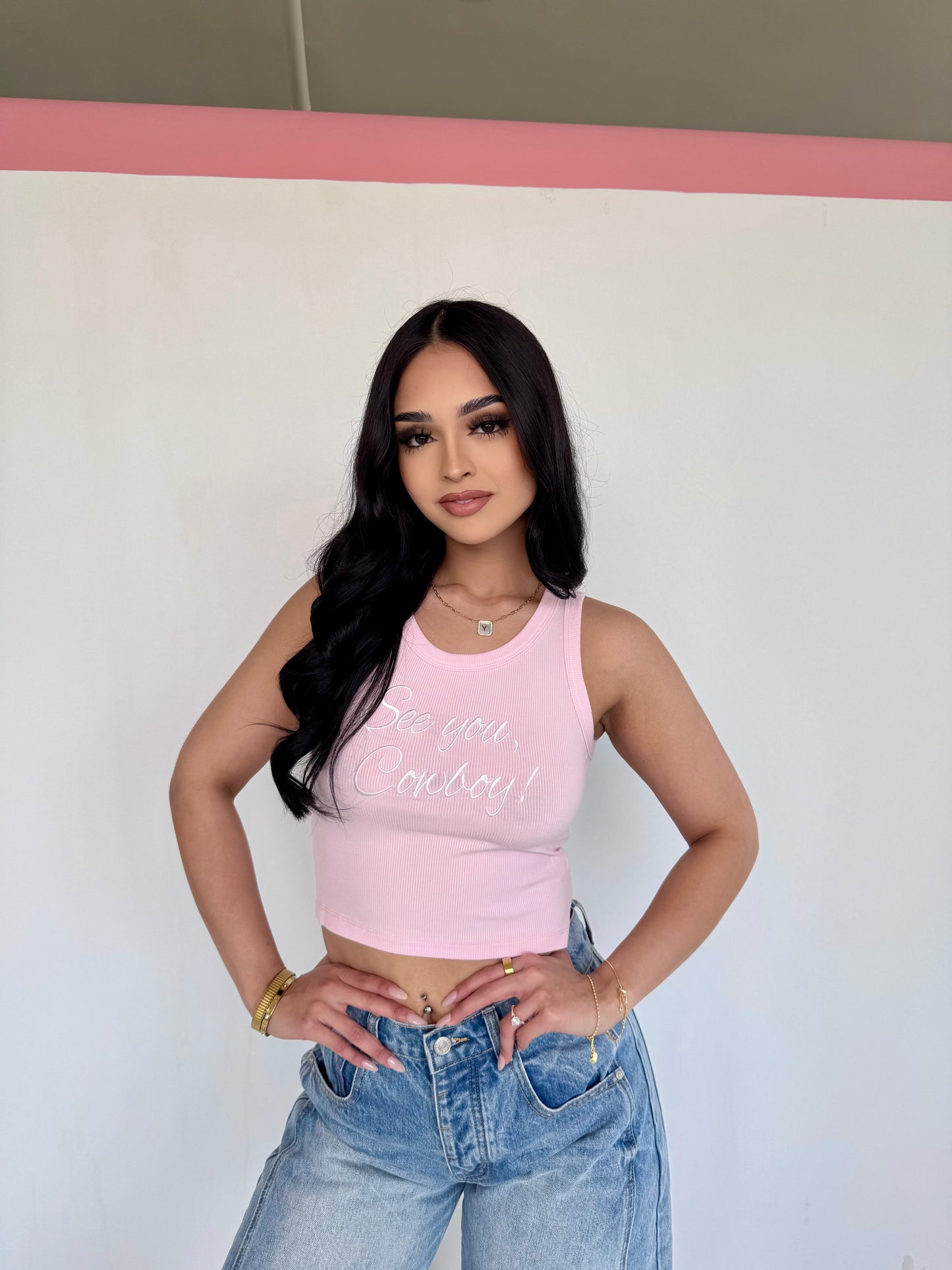See you cowboy pink tank