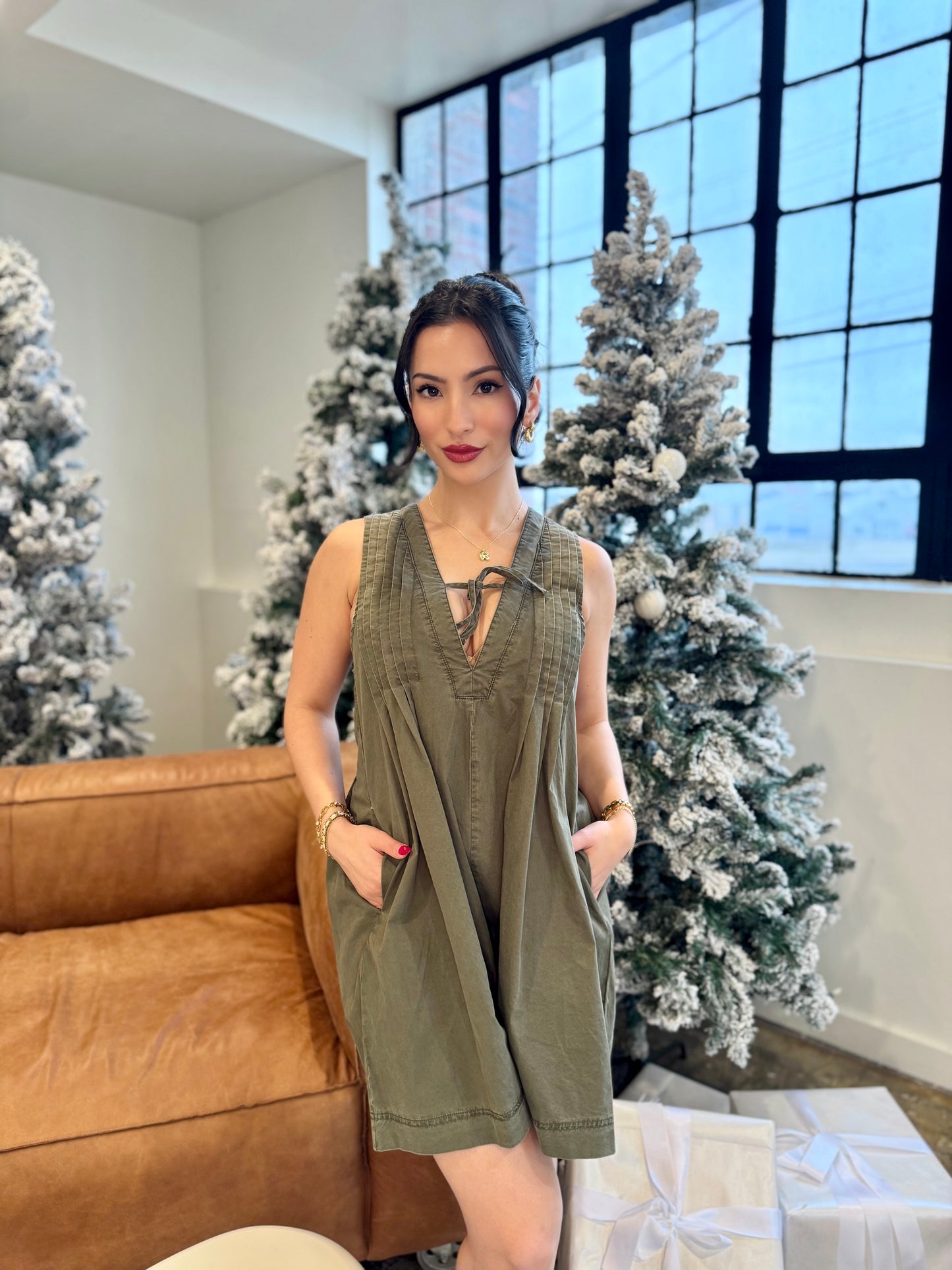 Forest olive sleeveless romper