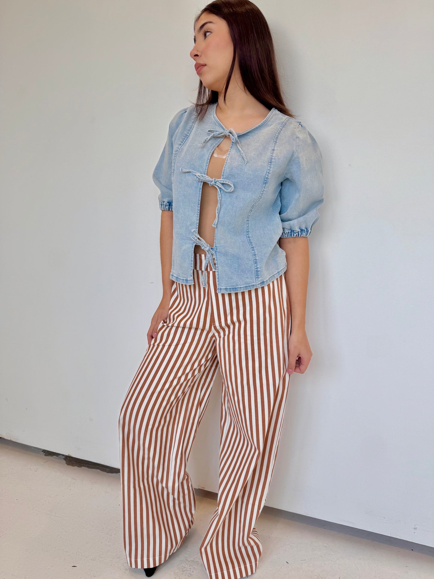 Sofia bow denim top