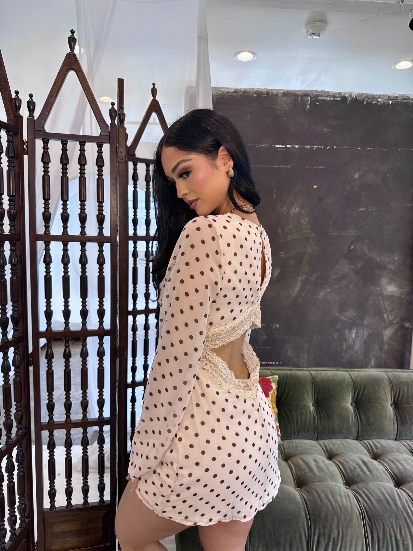 Cream pooka dot dress