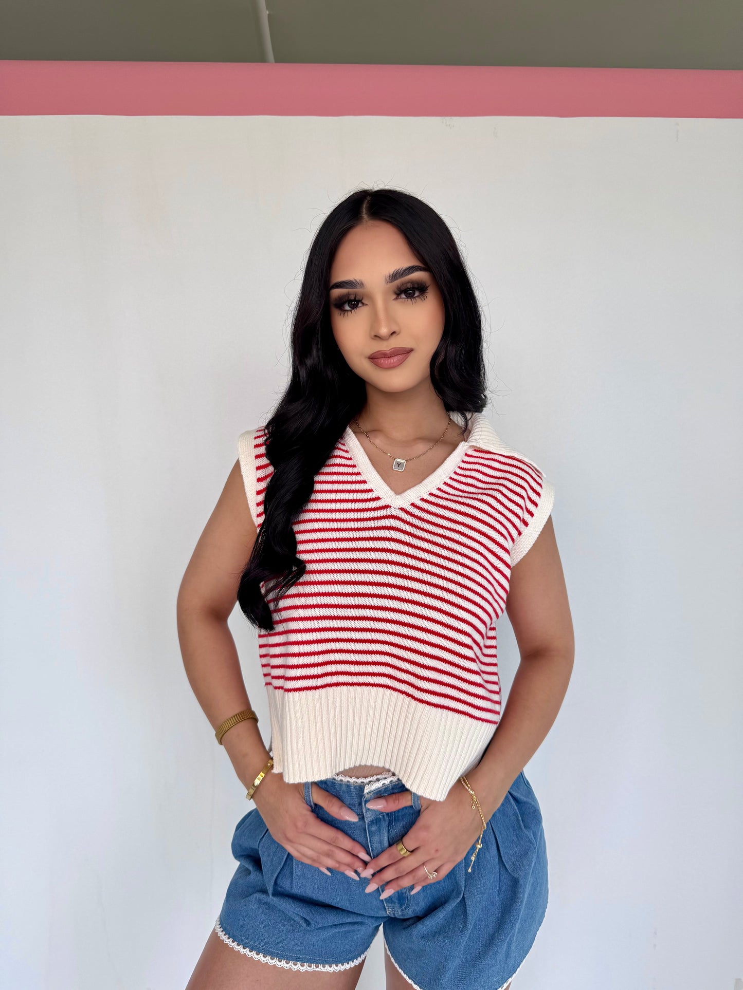 Costal v neck collar knitted top