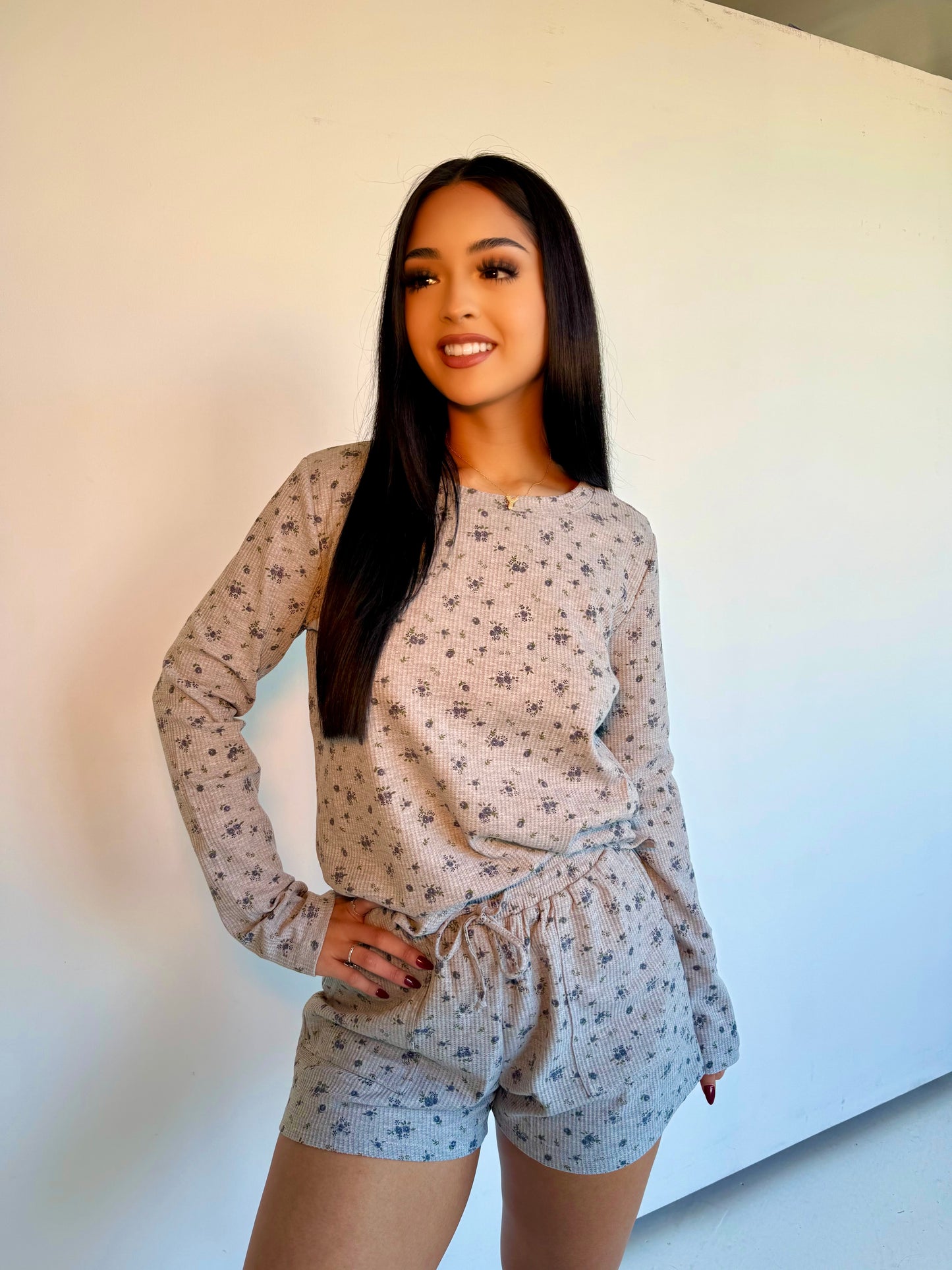 Floral waffle relax top
