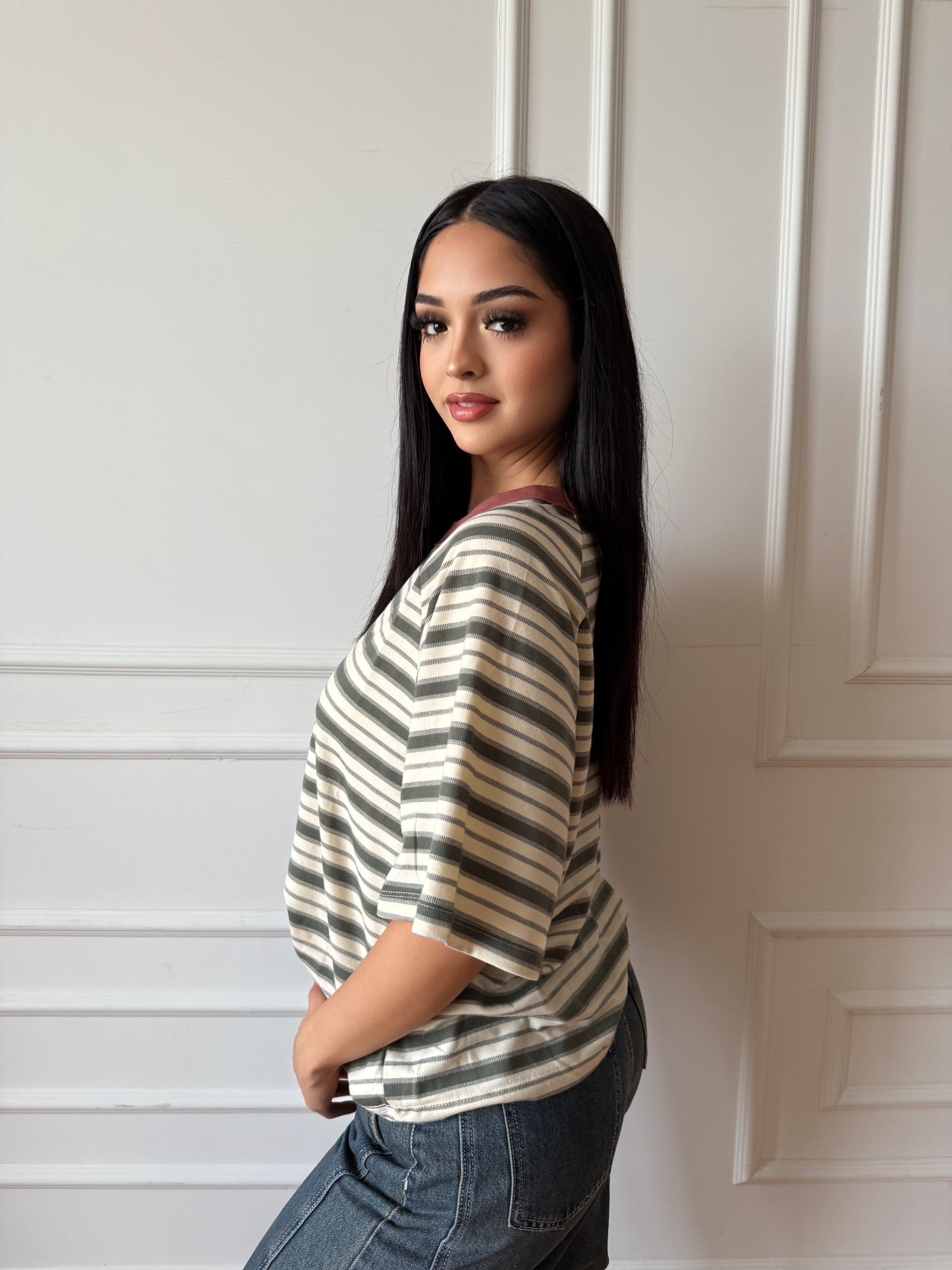 Anna rose green stripe top