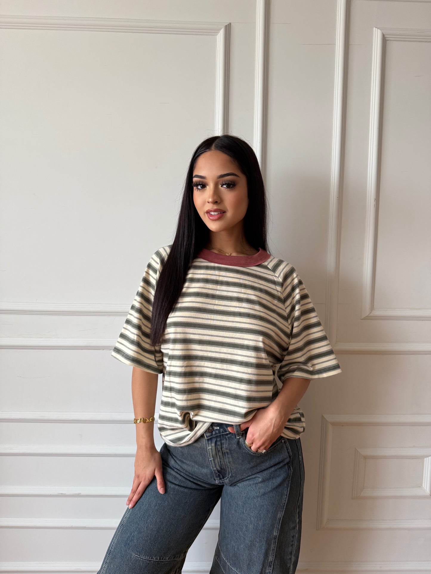Anna rose green stripe top