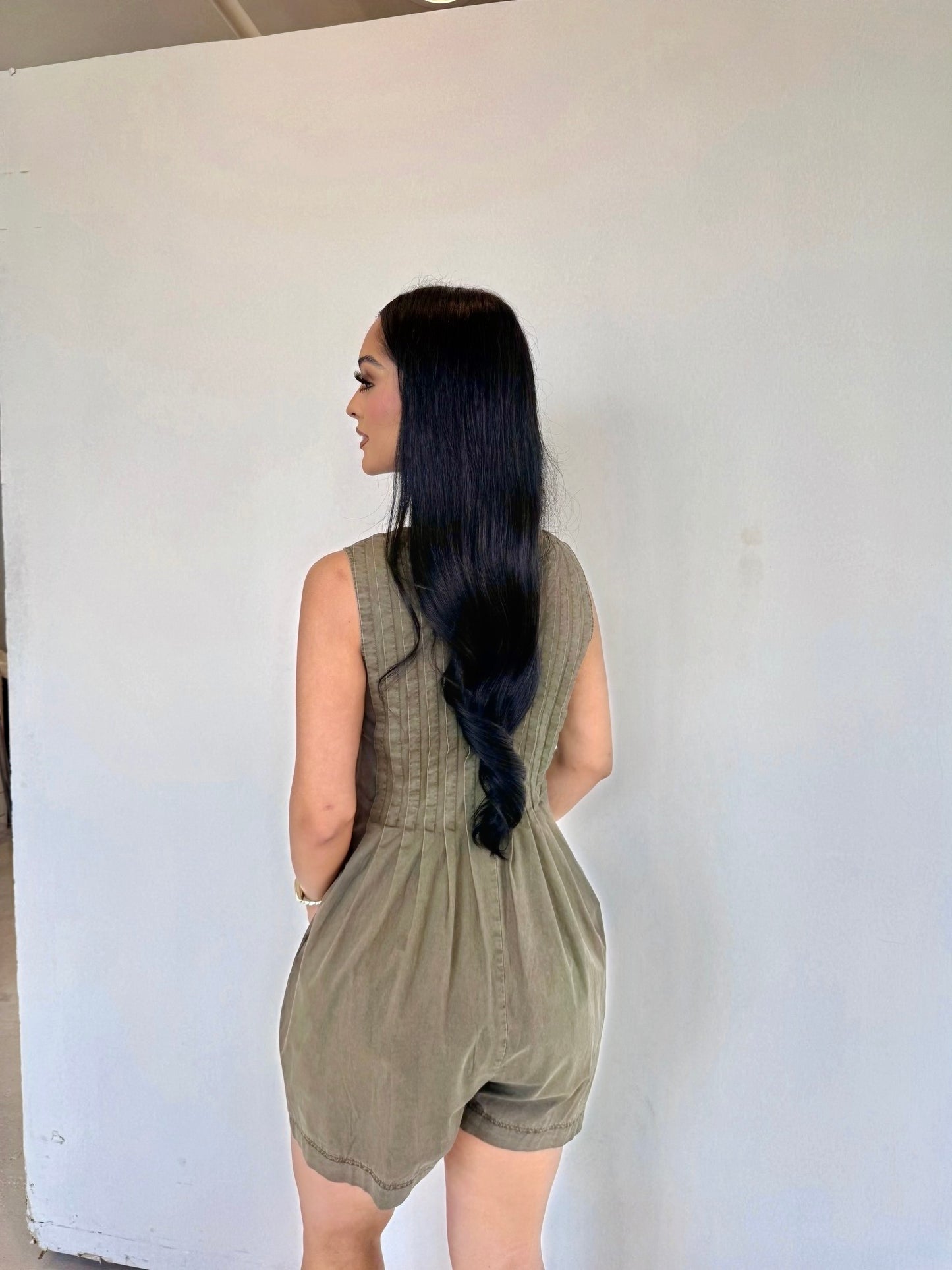 Forest olive sleeveless romper