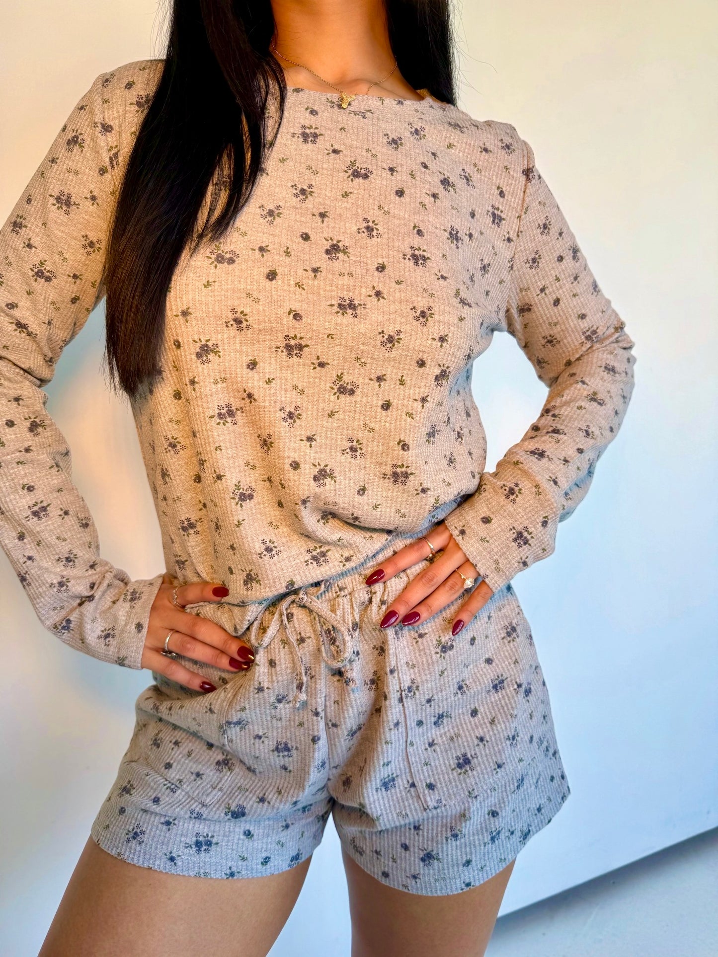 Floral waffle relax top