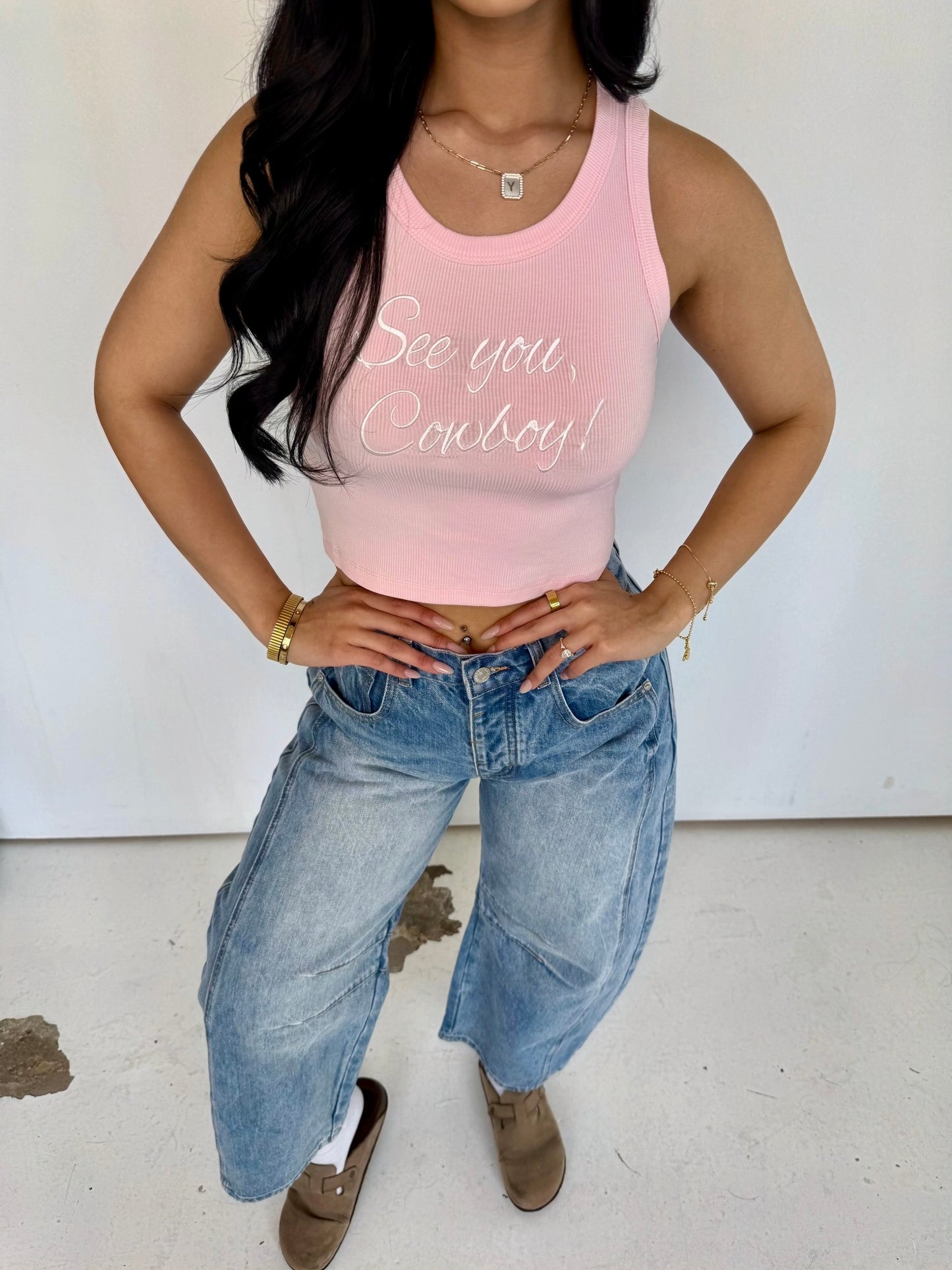 See you cowboy pink tank