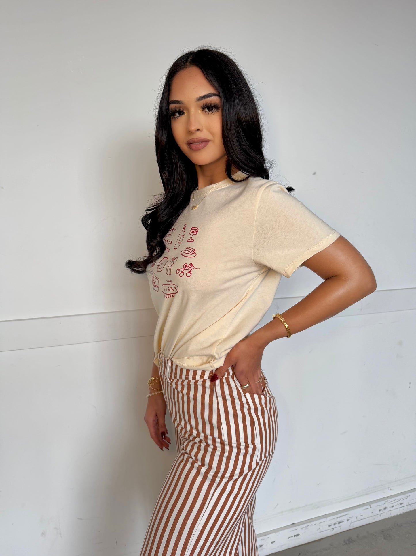 María bronze stripe pants