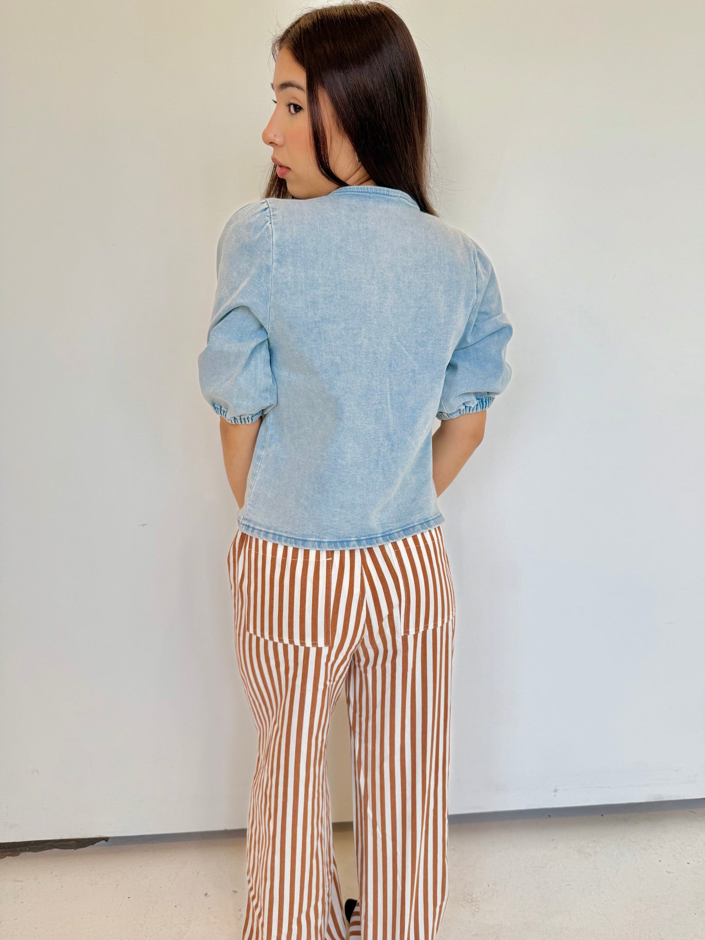 Sofia bow denim top