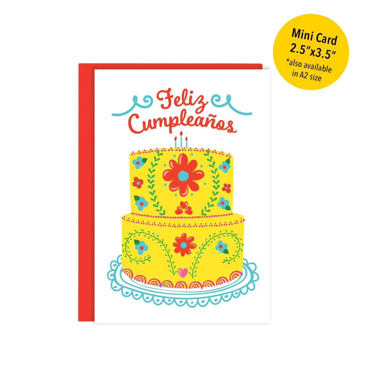 Mini Feliz Cumpleaños Cake | Enclosure Size Card in Spanish