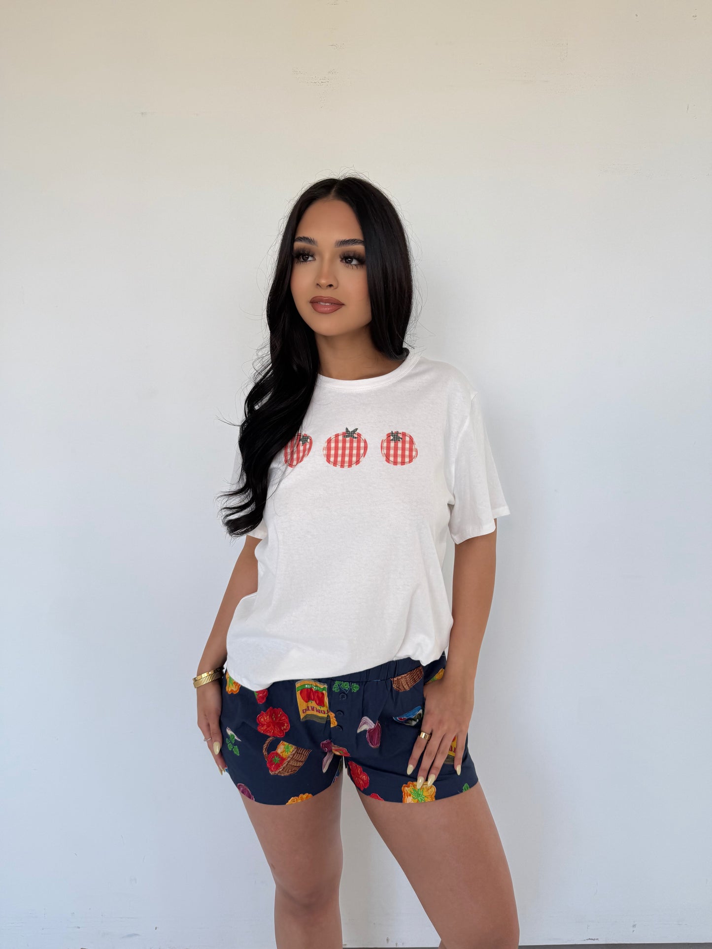 Grocery print blue shorts