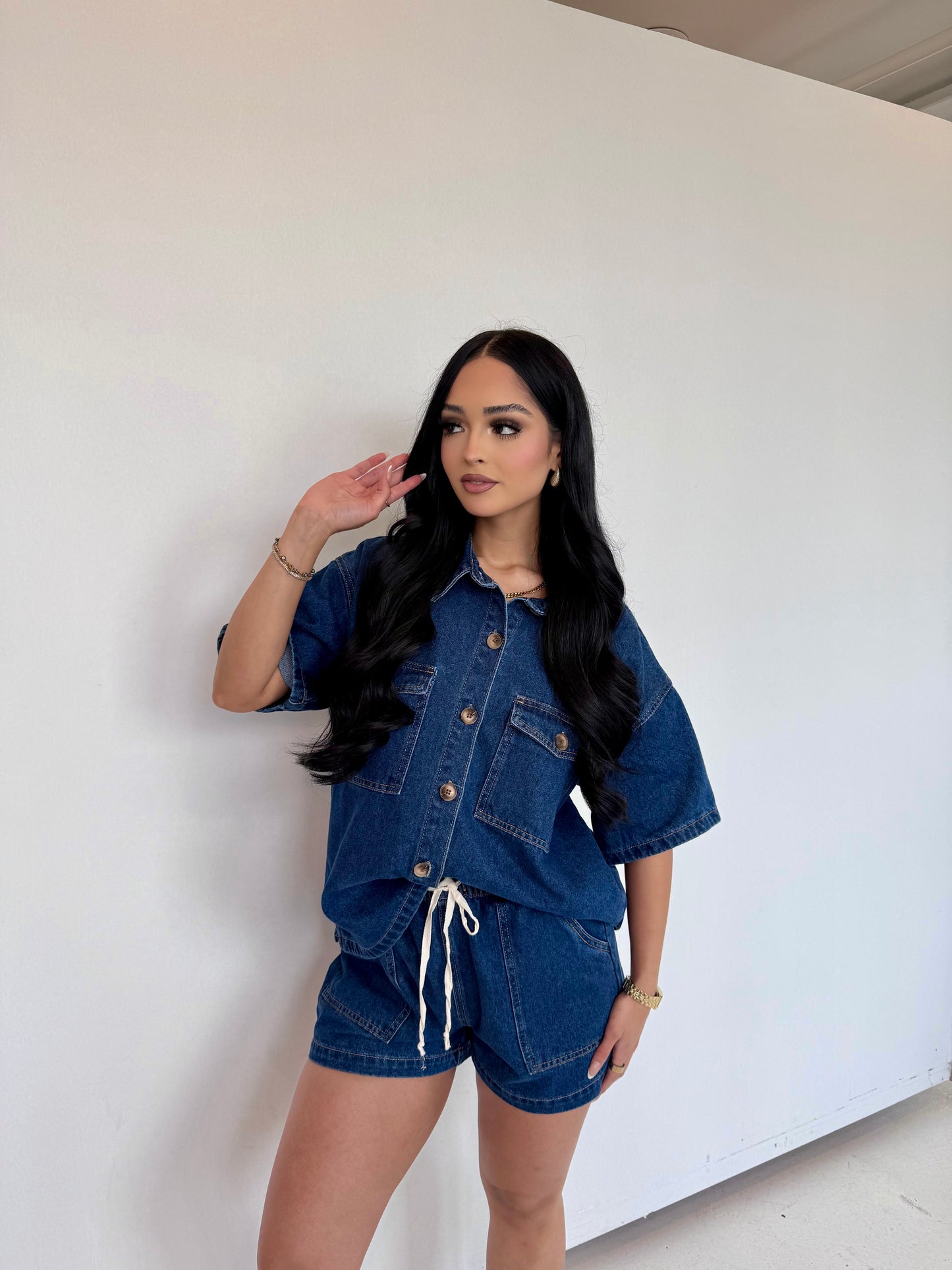 Denim tie shorts