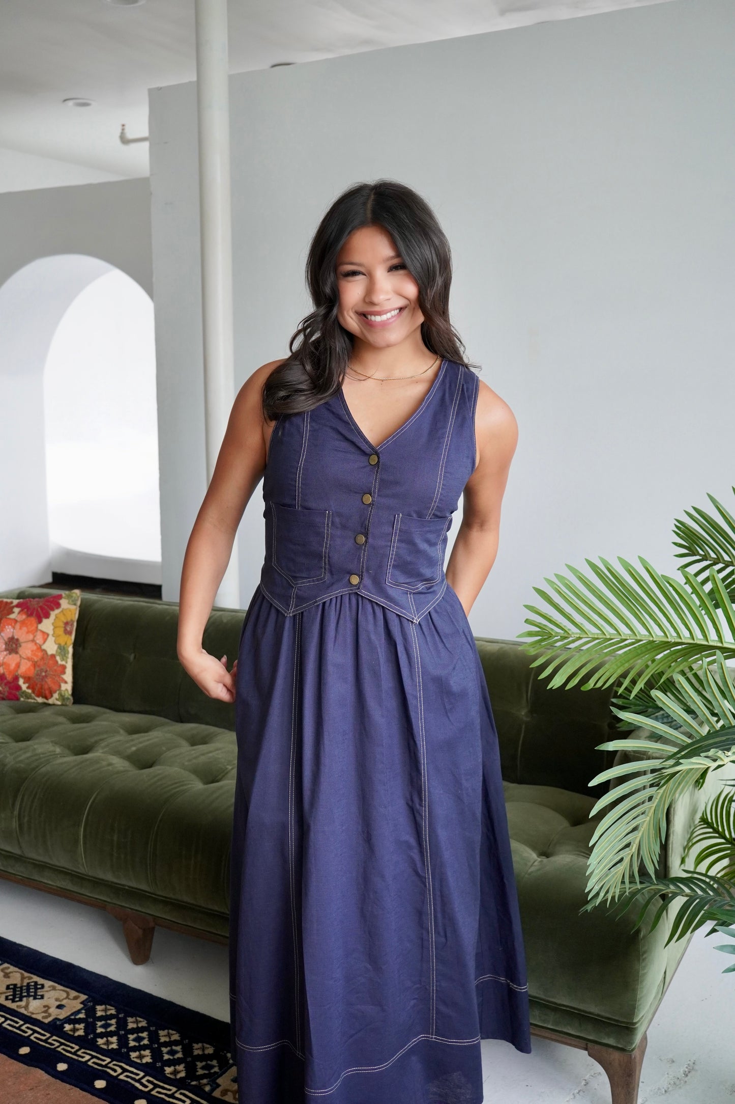 Navy vest maxi dress