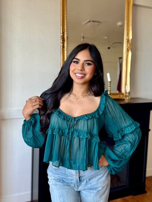 Emerald ruffle blouse