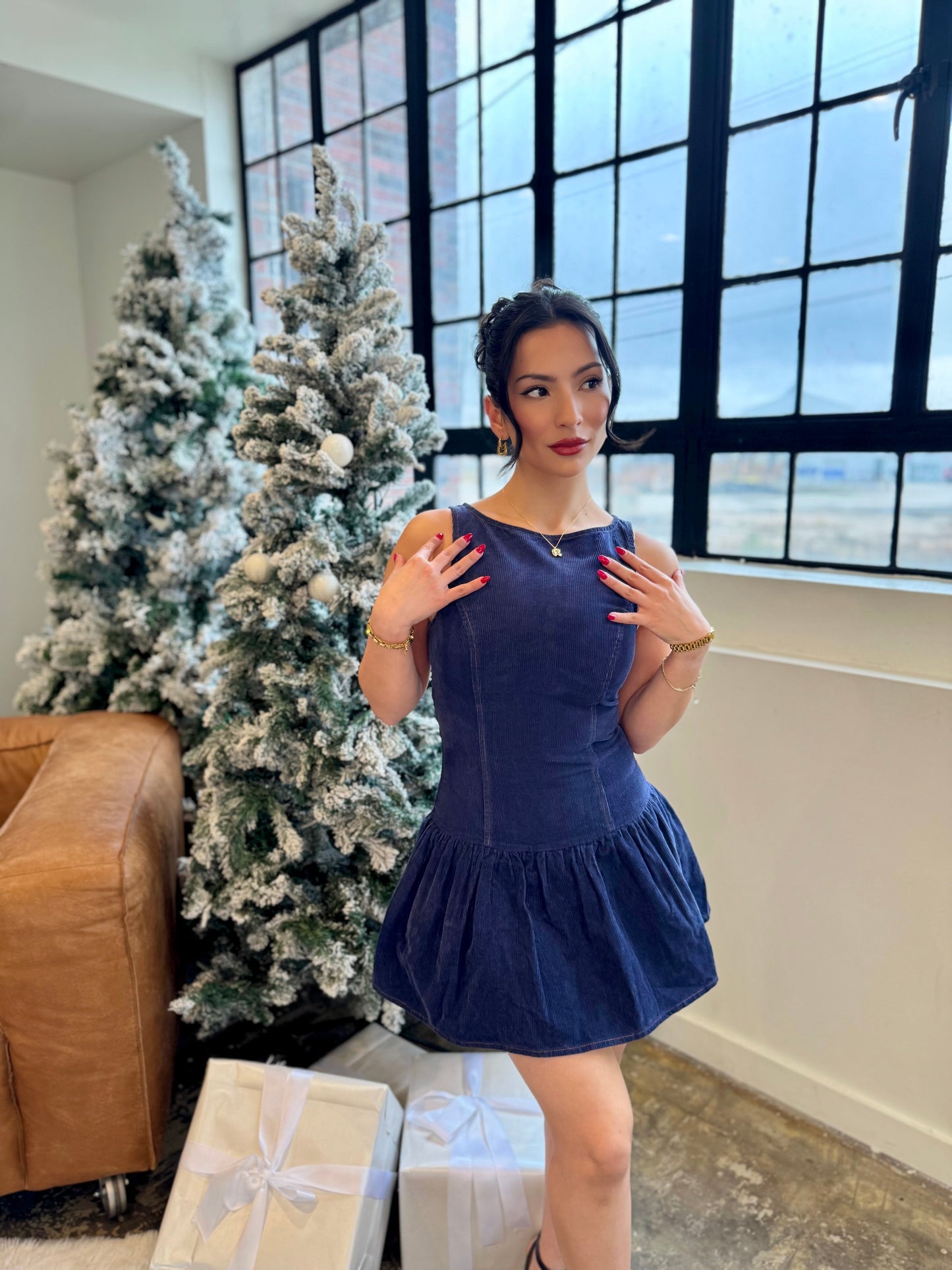 Navy low waist dress