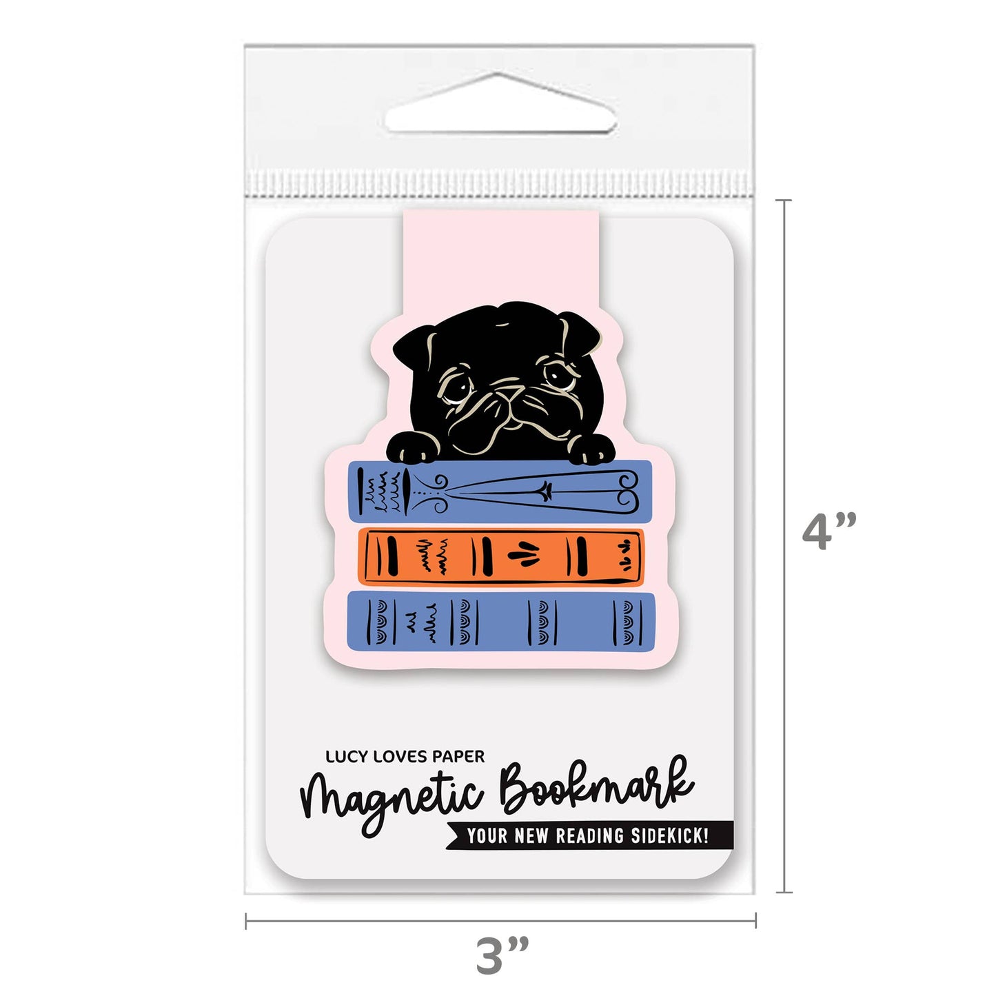Magnetic Bookmark | Black Pug Dog & Books