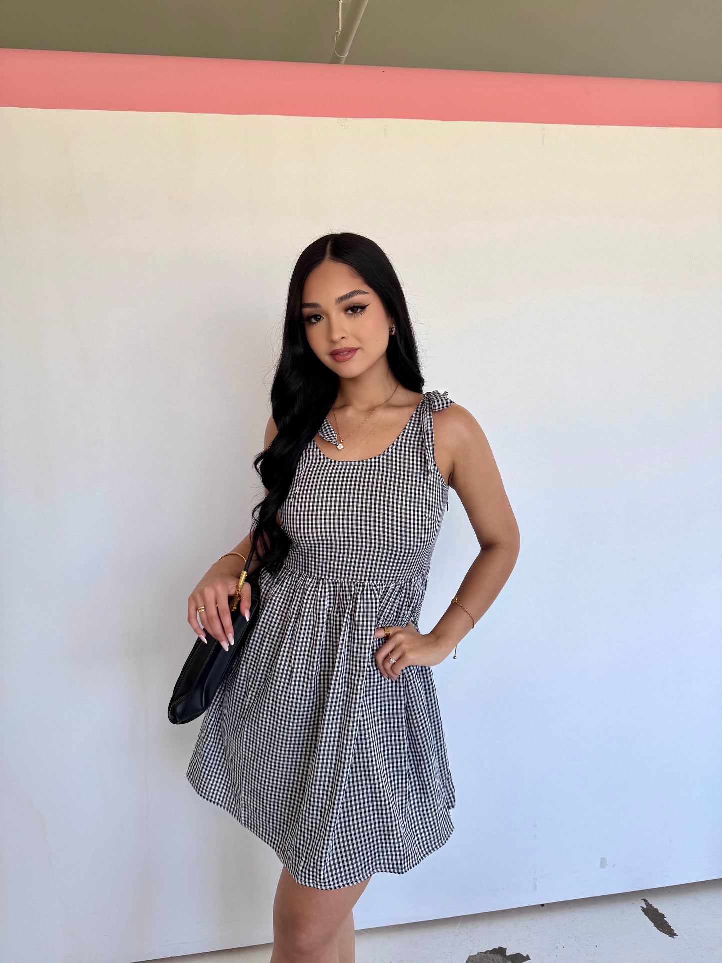 Gingham black mini dress