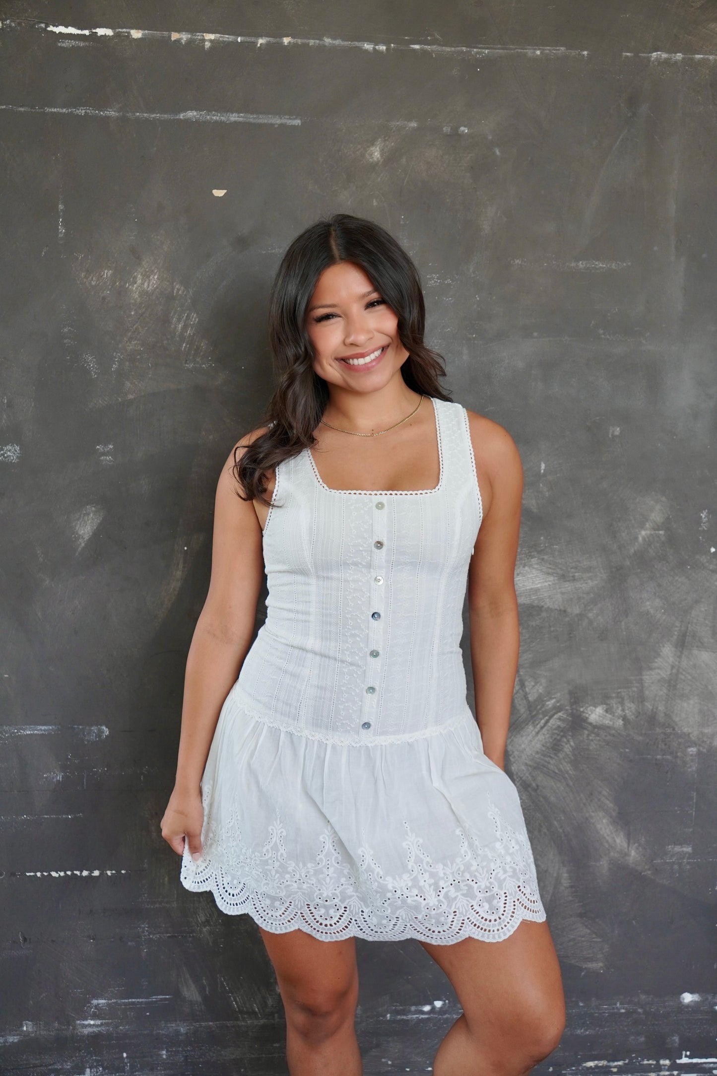 francis sleeveless eyelet mini dress