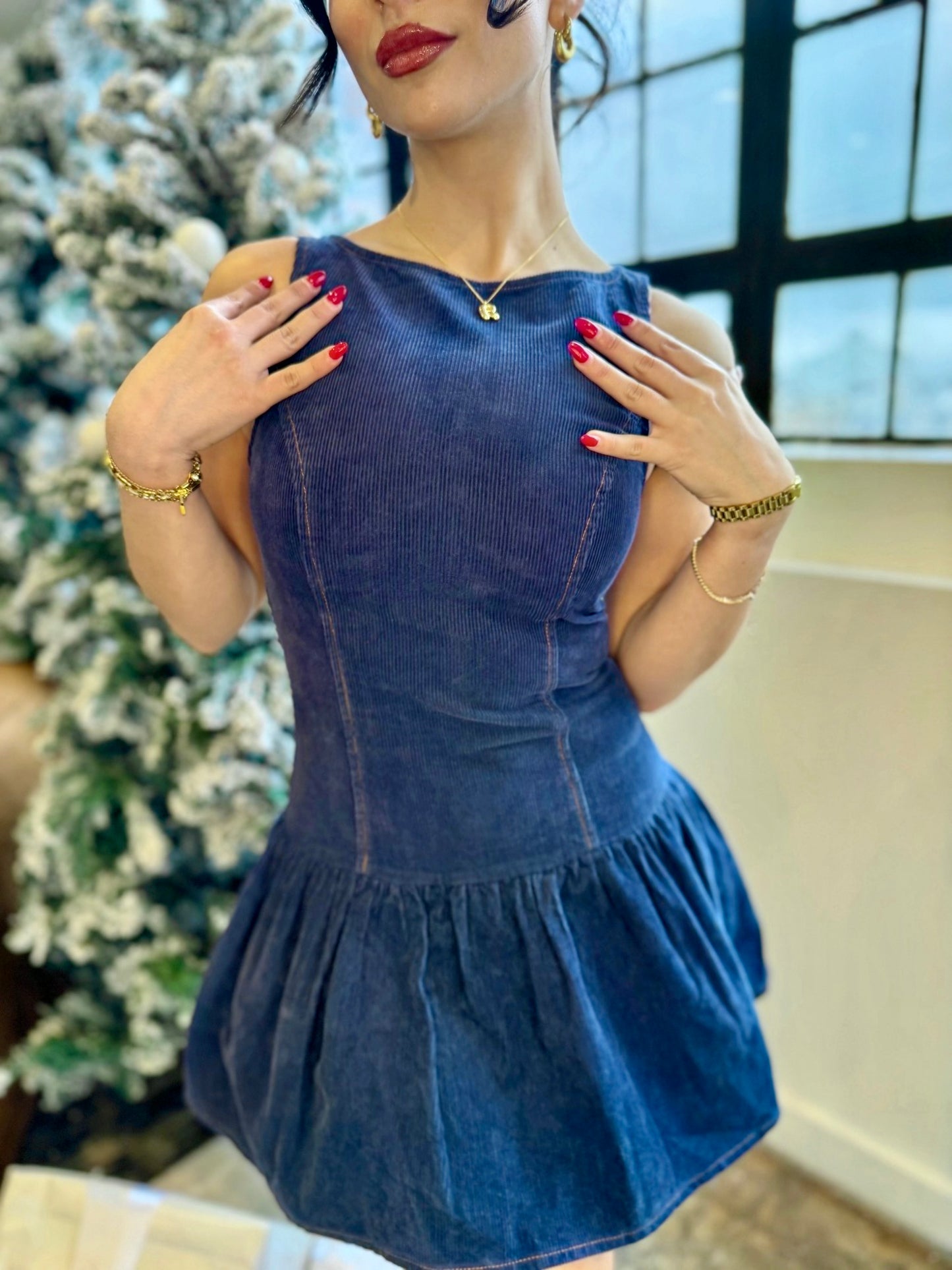 Navy low waist dress