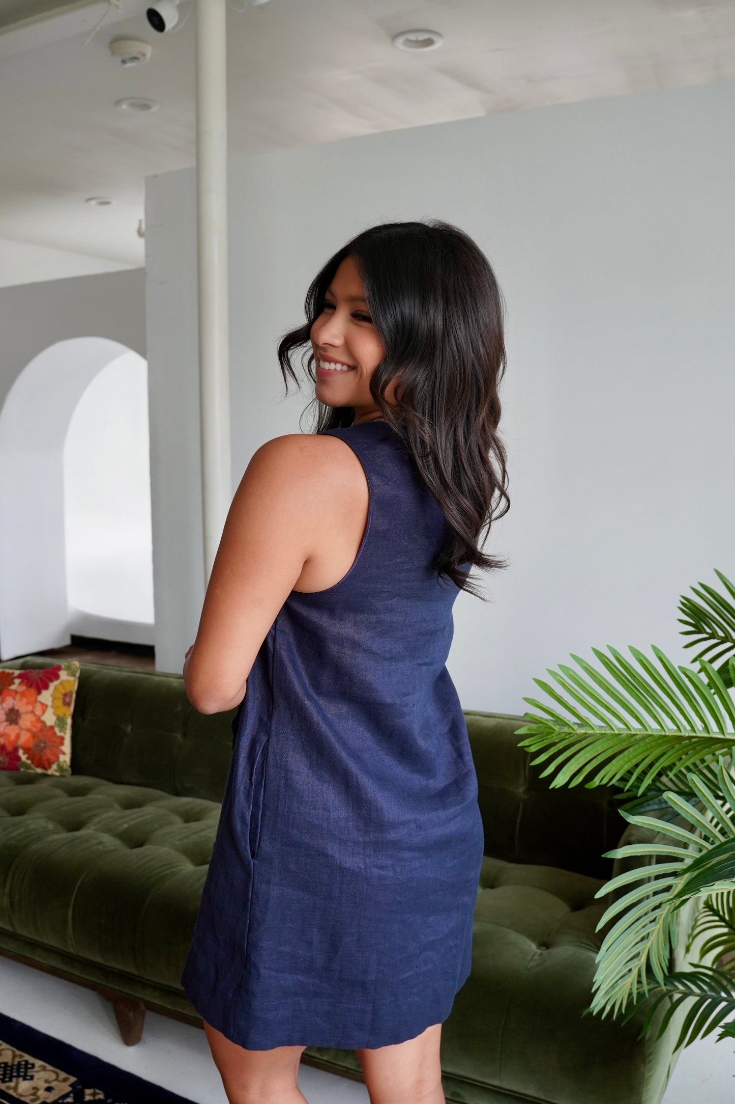 Navy linen mini dress