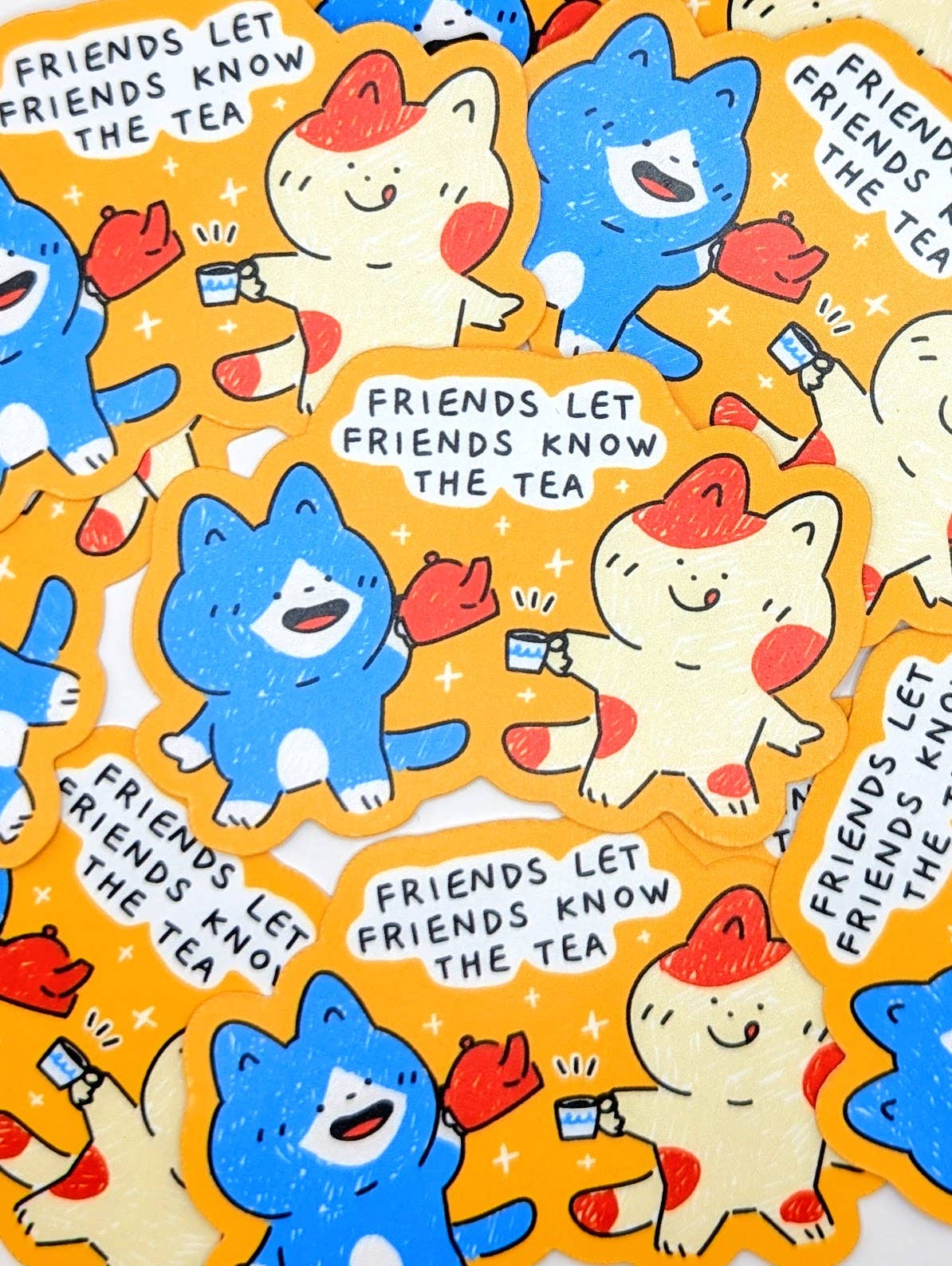 Friends Let Friends Know the Tea – Cute Cat Sticker