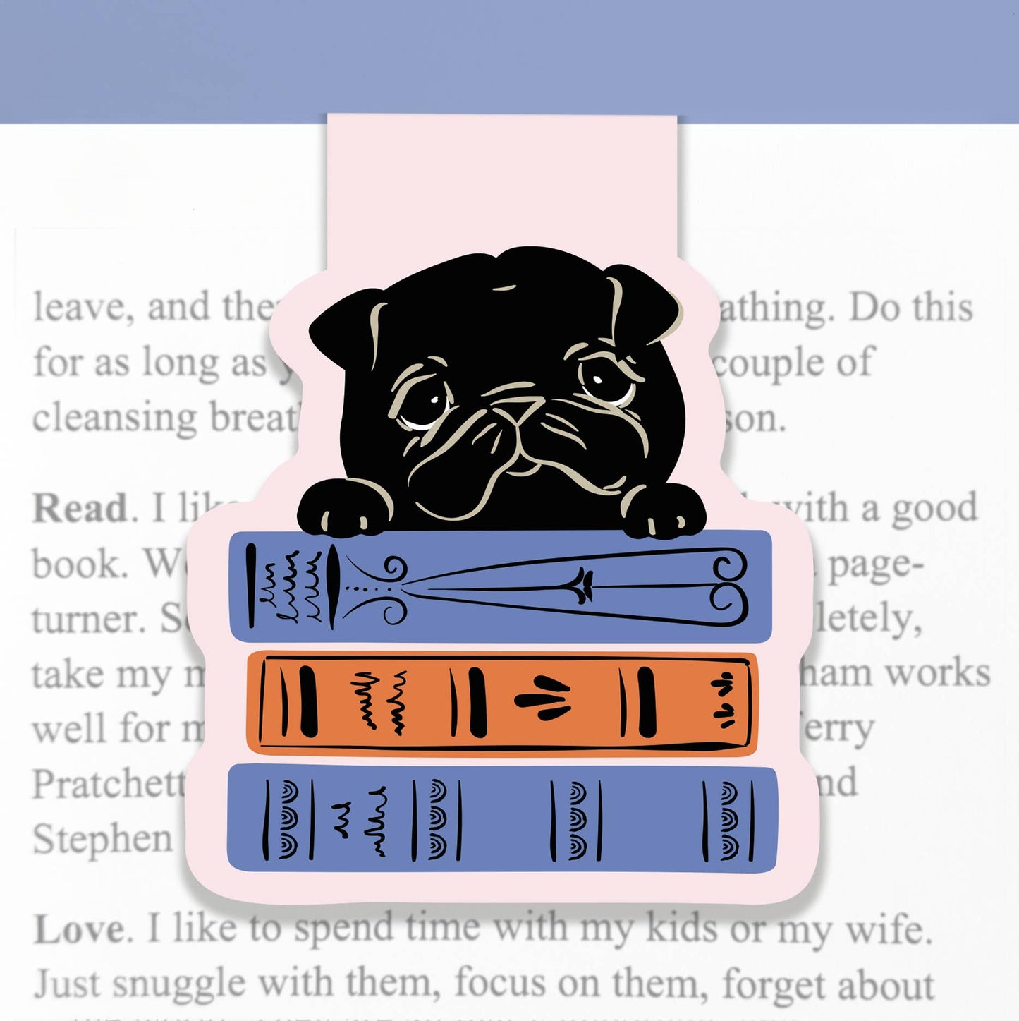 Magnetic Bookmark | Black Pug Dog & Books