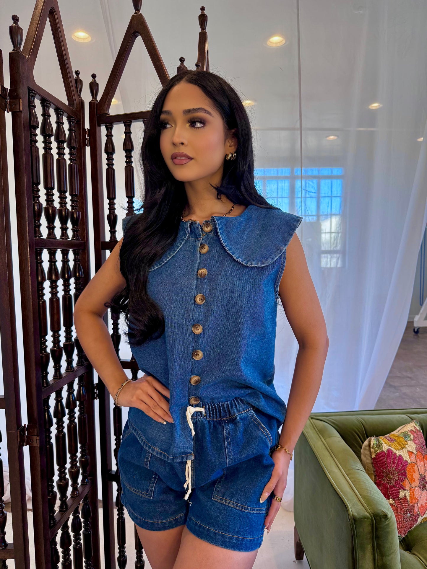 Denim Peter Pan top