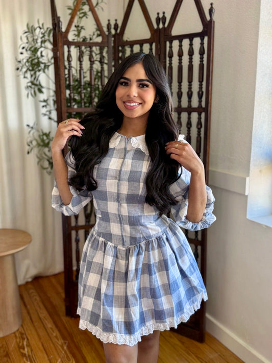 Eyelit trim blue dress