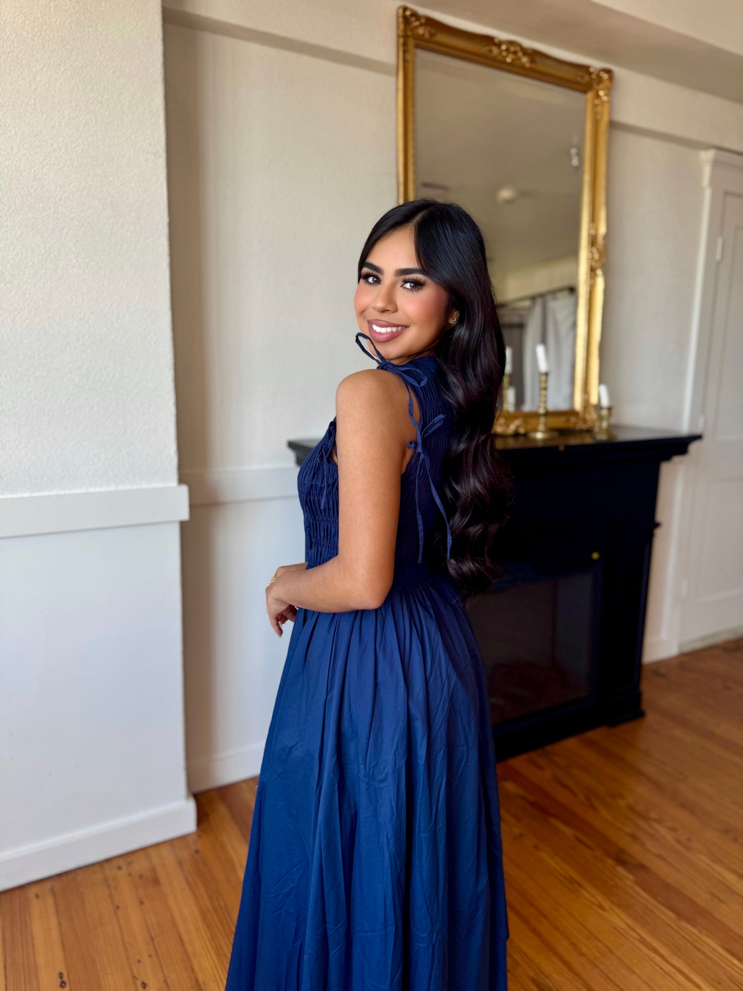 Navy detachable midi dress