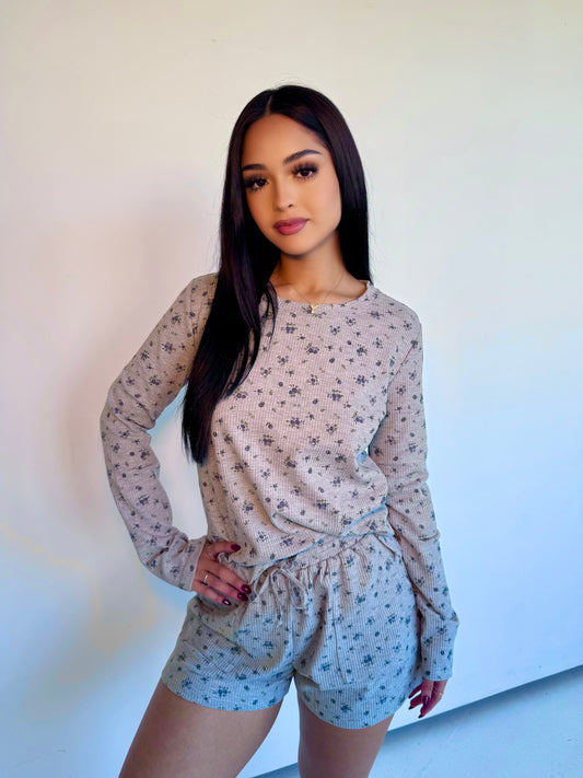 Floral waffle relax top