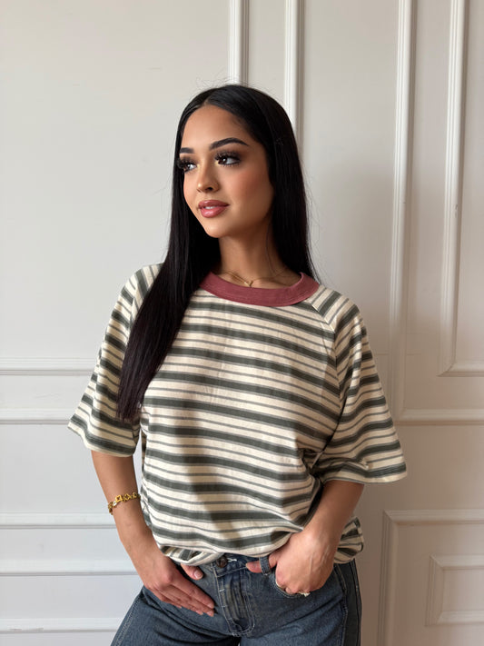 Anna rose green stripe top
