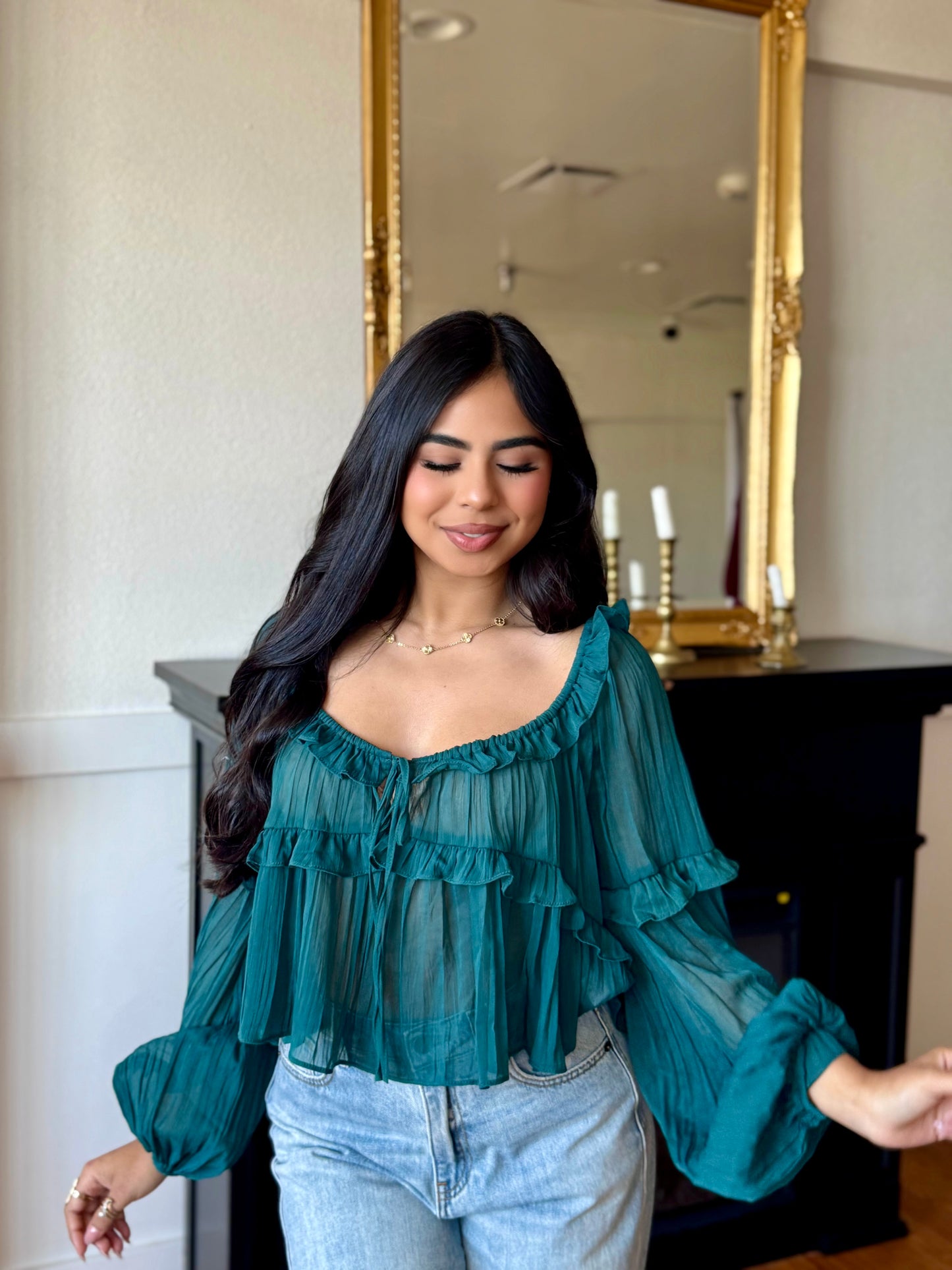 Emerald ruffle blouse
