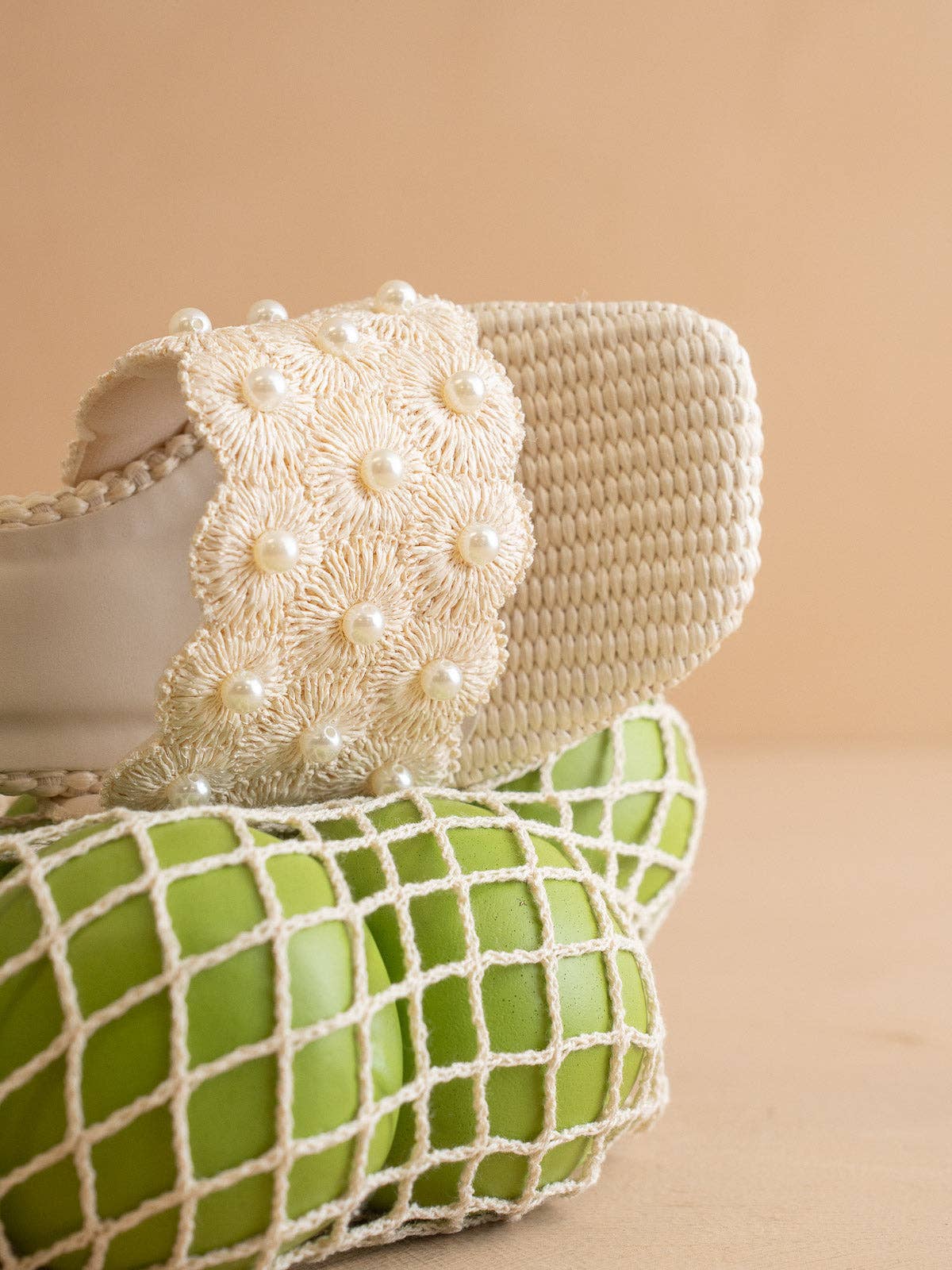 The Holland | Ivory Pearl Raffia Block Heel Mule