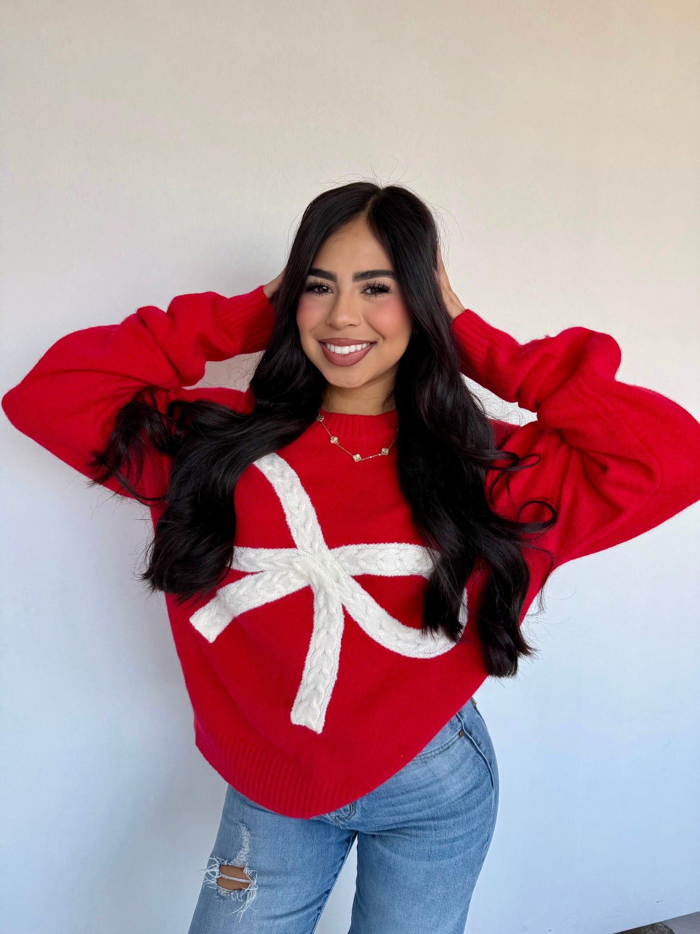 RED BOW KNIT SWEATER