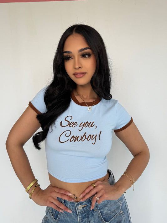 Blue see you cowboy tee