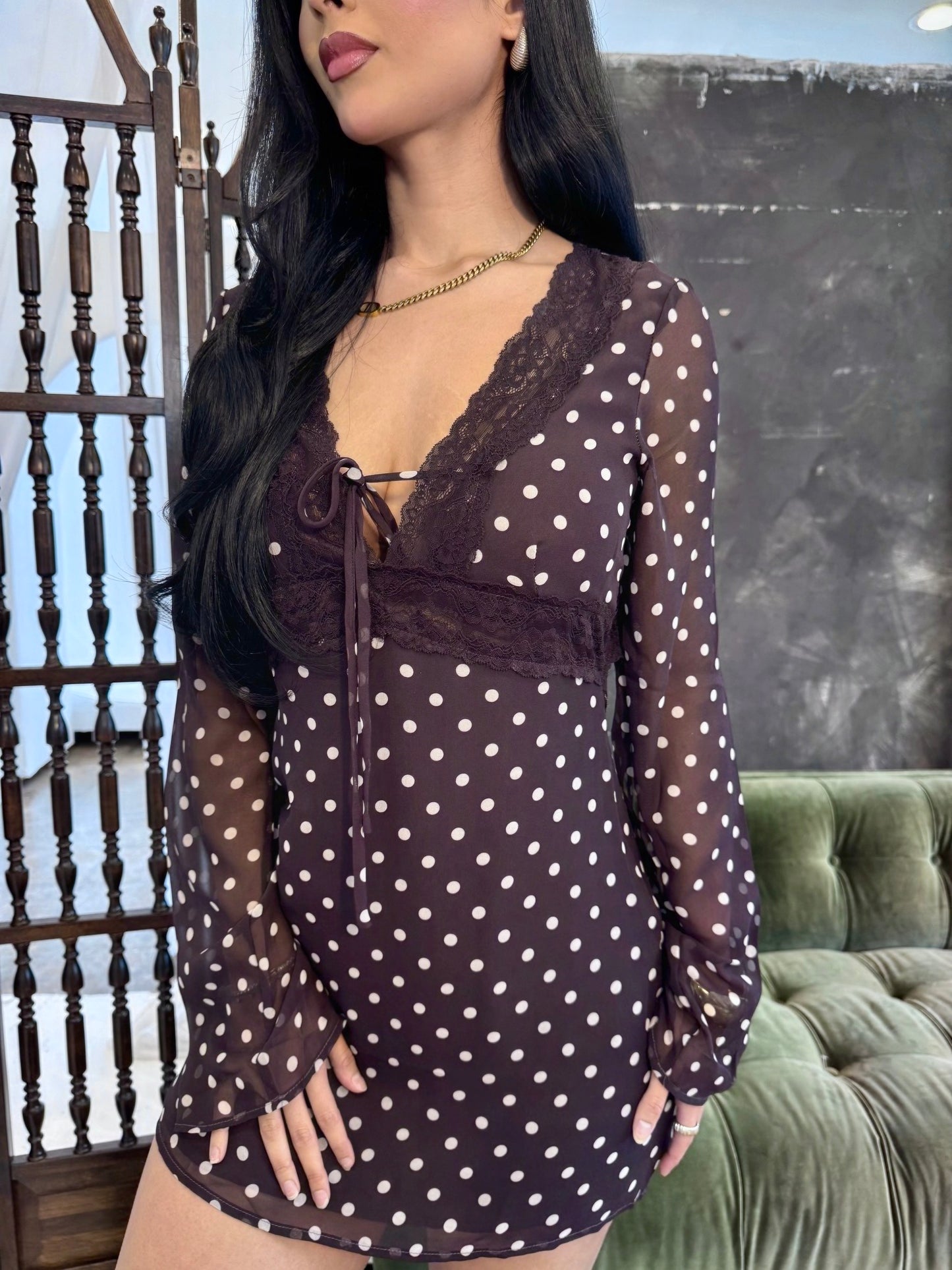 Brown  pooka dot dress